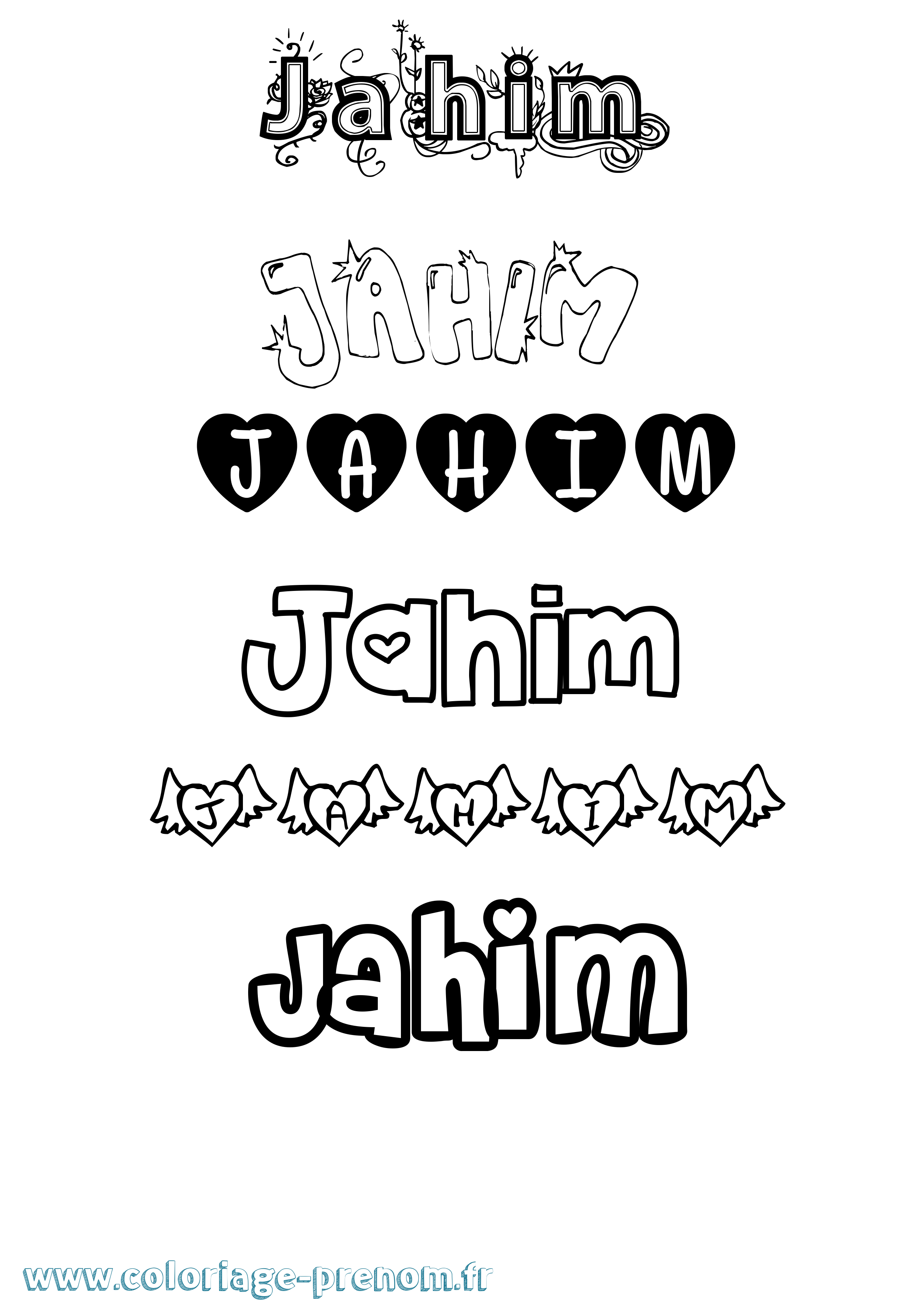 Coloriage prénom Jahim Girly