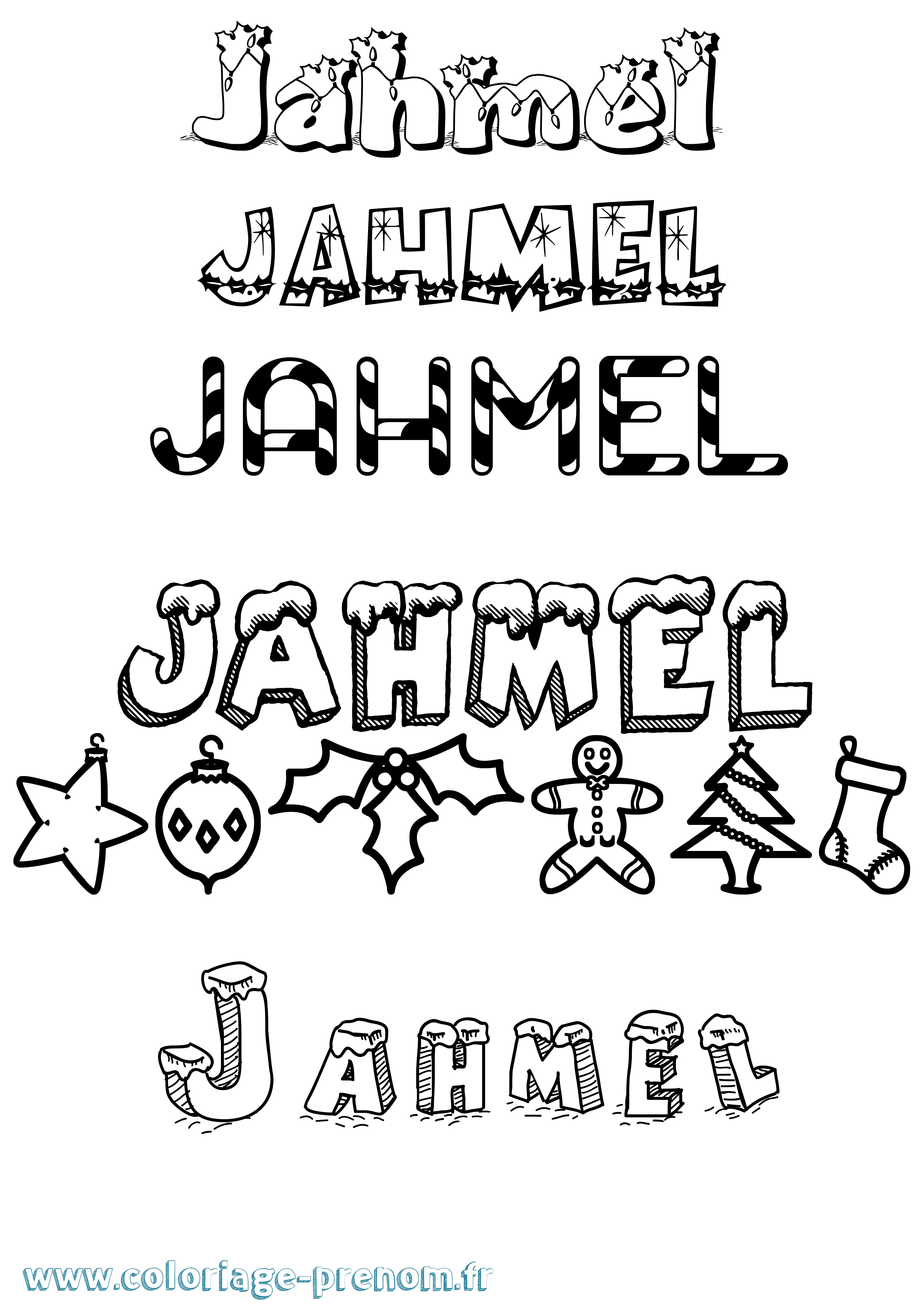 Coloriage prénom Jahmel Noël