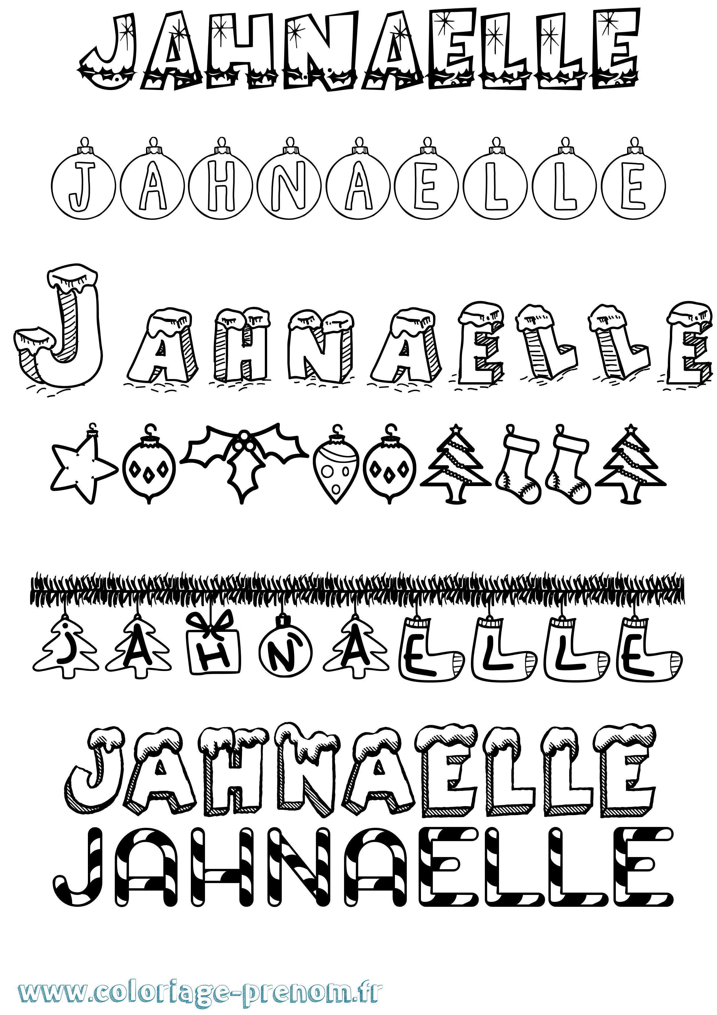 Coloriage Jahnaelle Noël Coloriage prénom Jahnaelle Noël