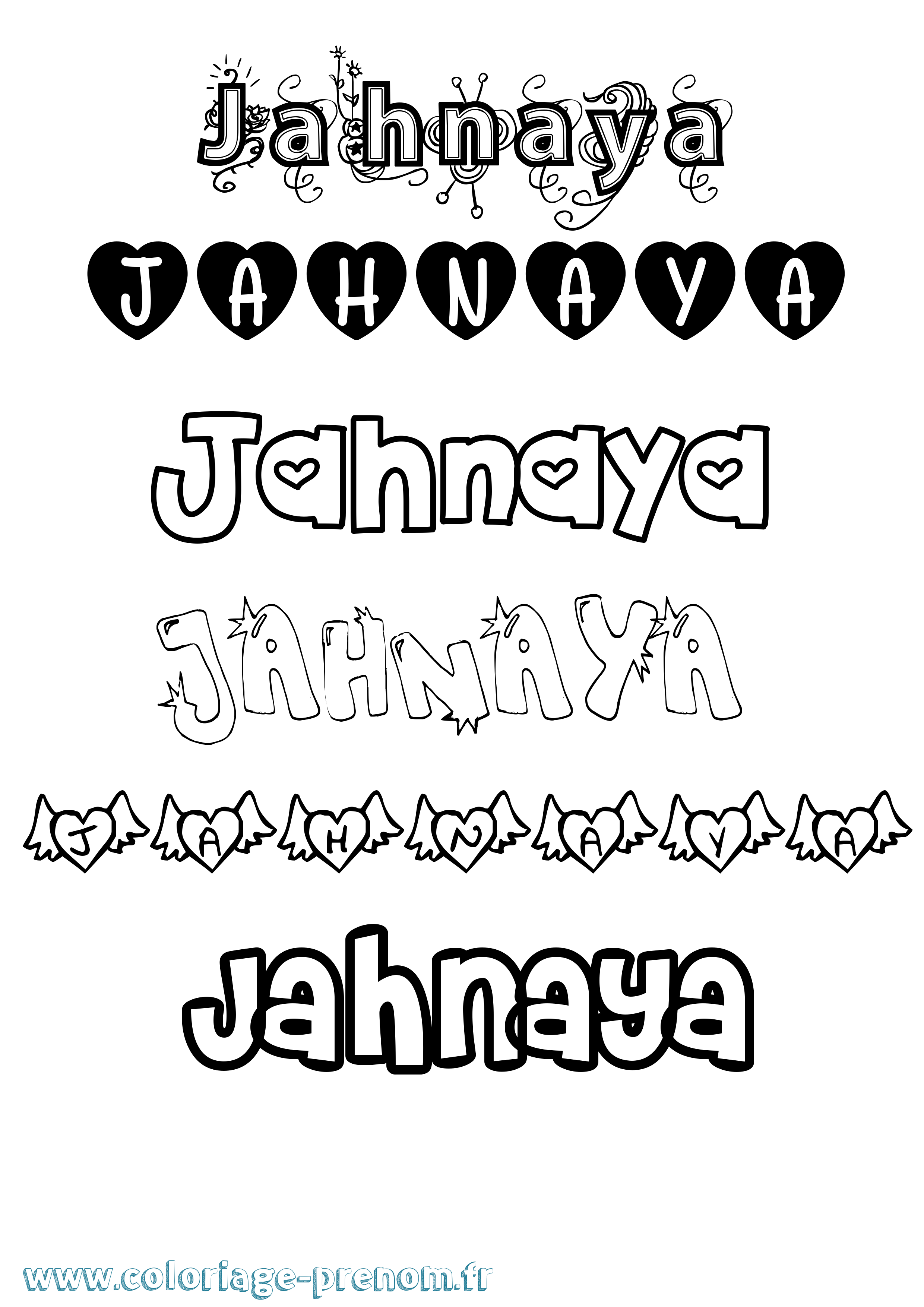 Coloriage prénom Jahnaya Girly