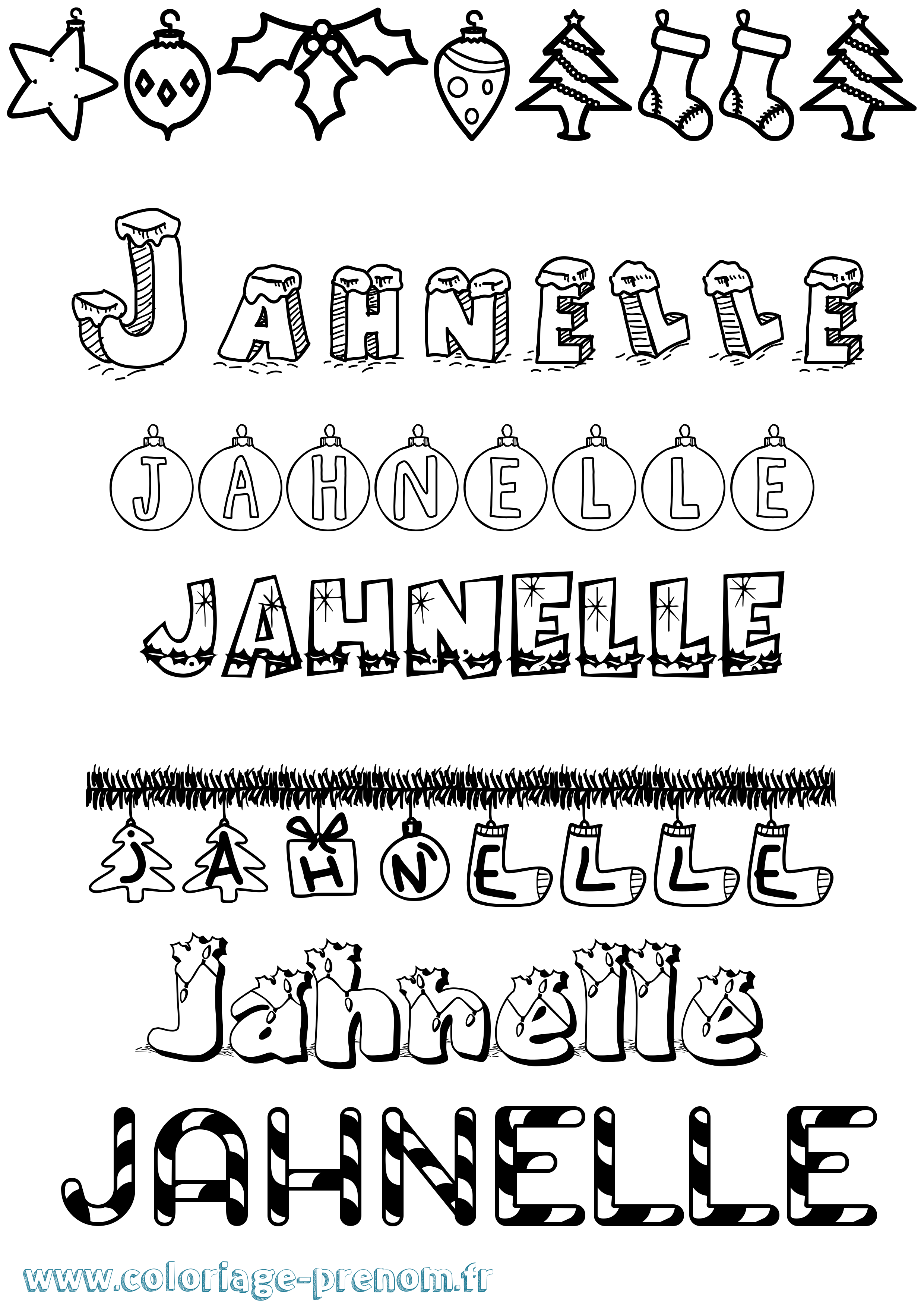 Coloriage Jahnelle Noël Coloriage prénom Jahnelle Noël