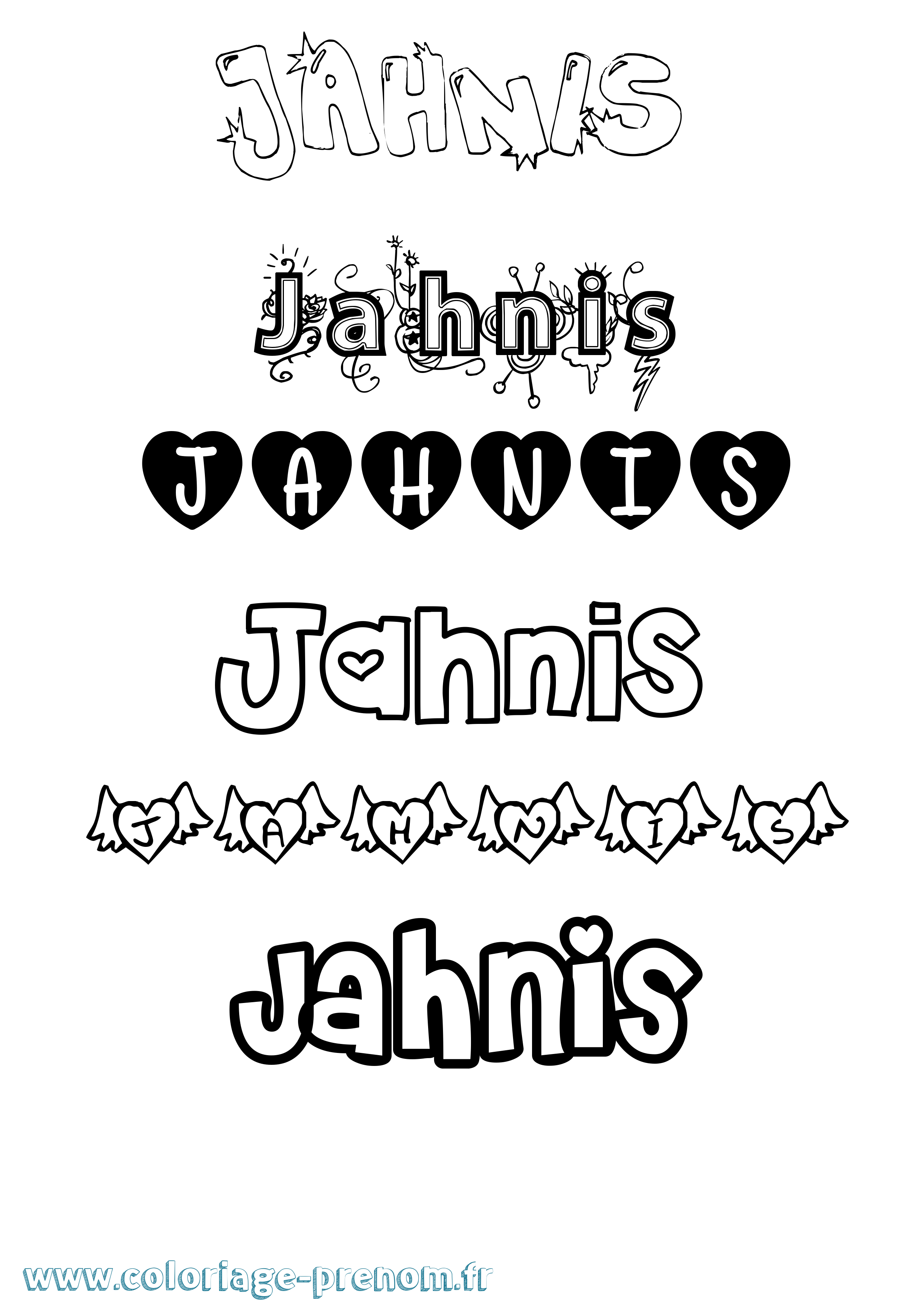 Coloriage prénom Jahnis Girly