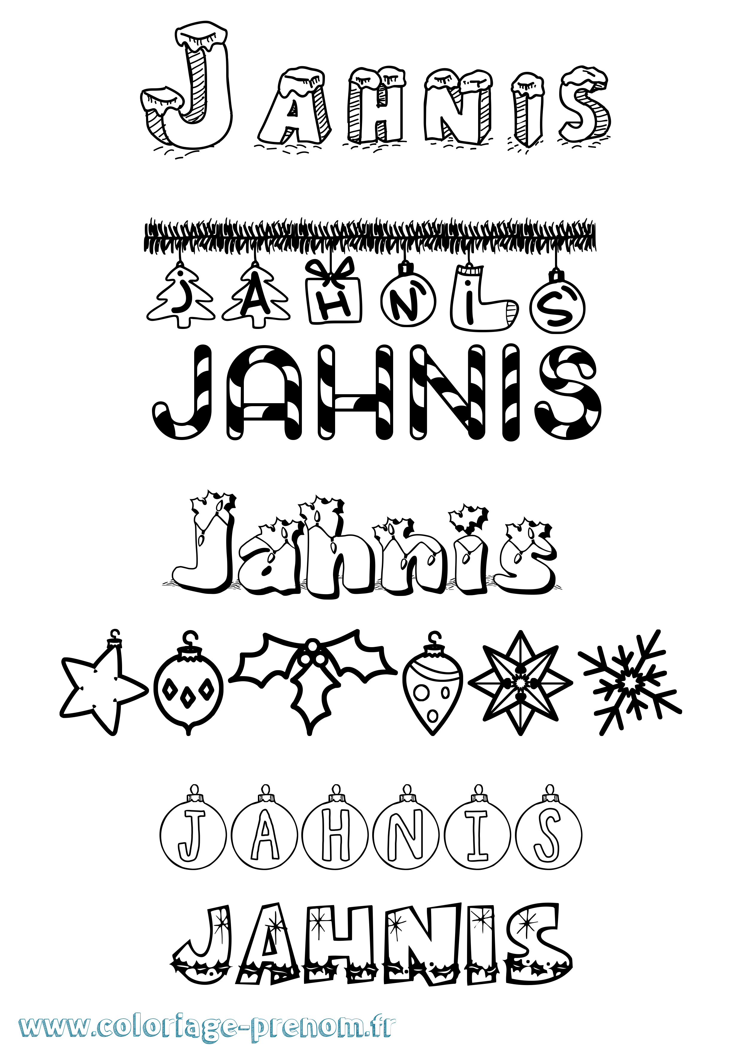 Coloriage Jahnis Noël Coloriage prénom Jahnis Noël