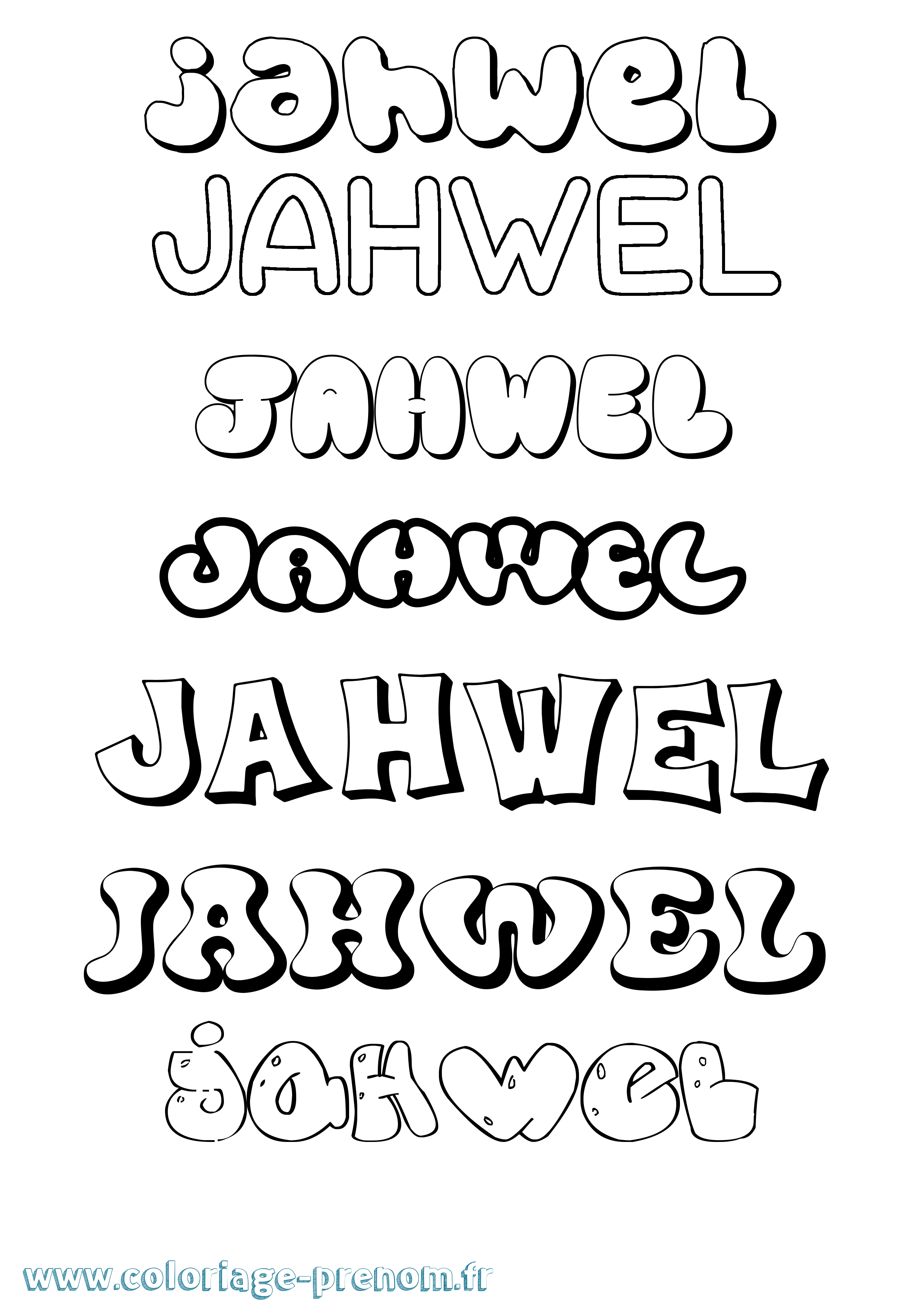 Coloriage prénom Jahwel Bubble