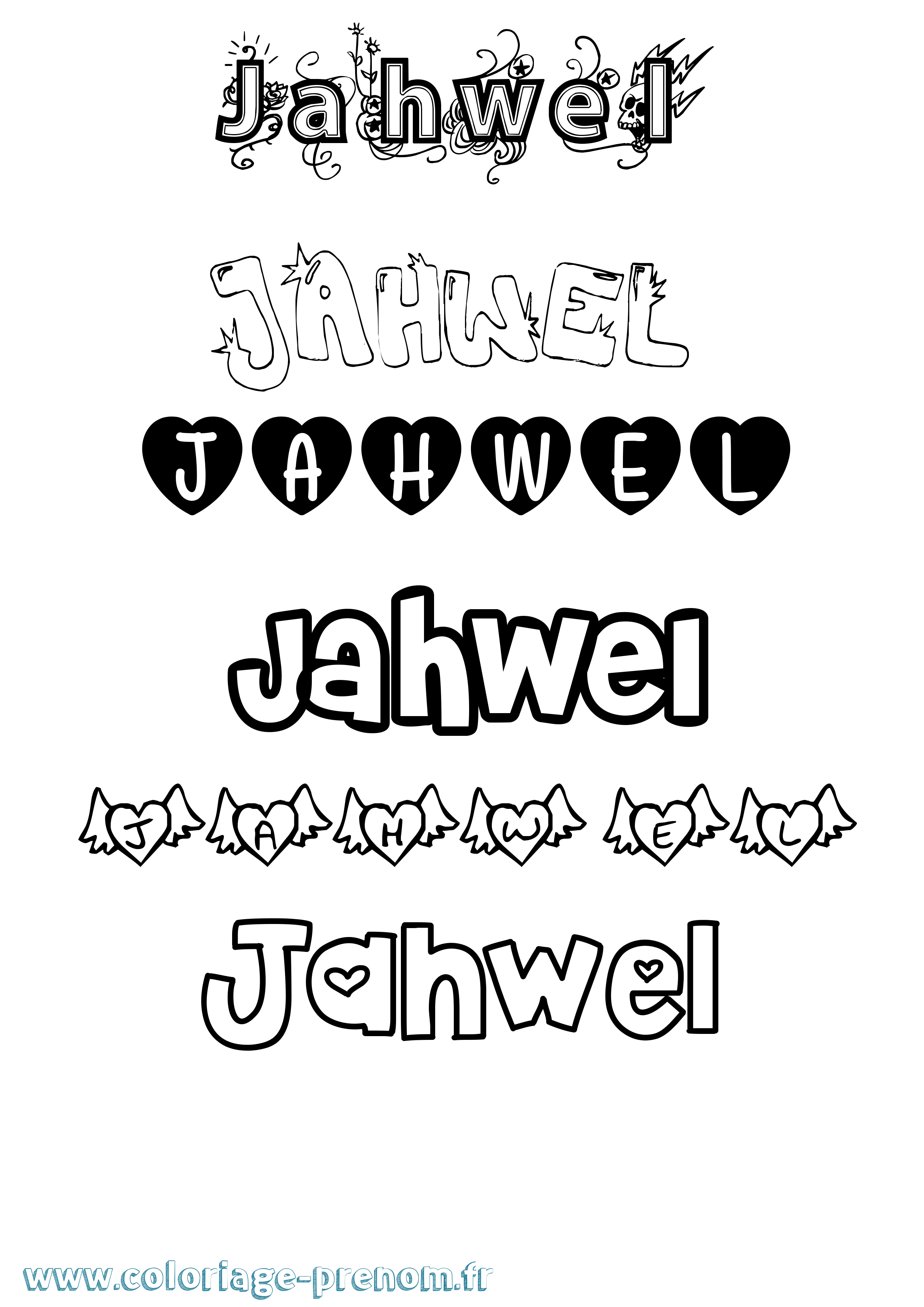 Coloriage prénom Jahwel Girly