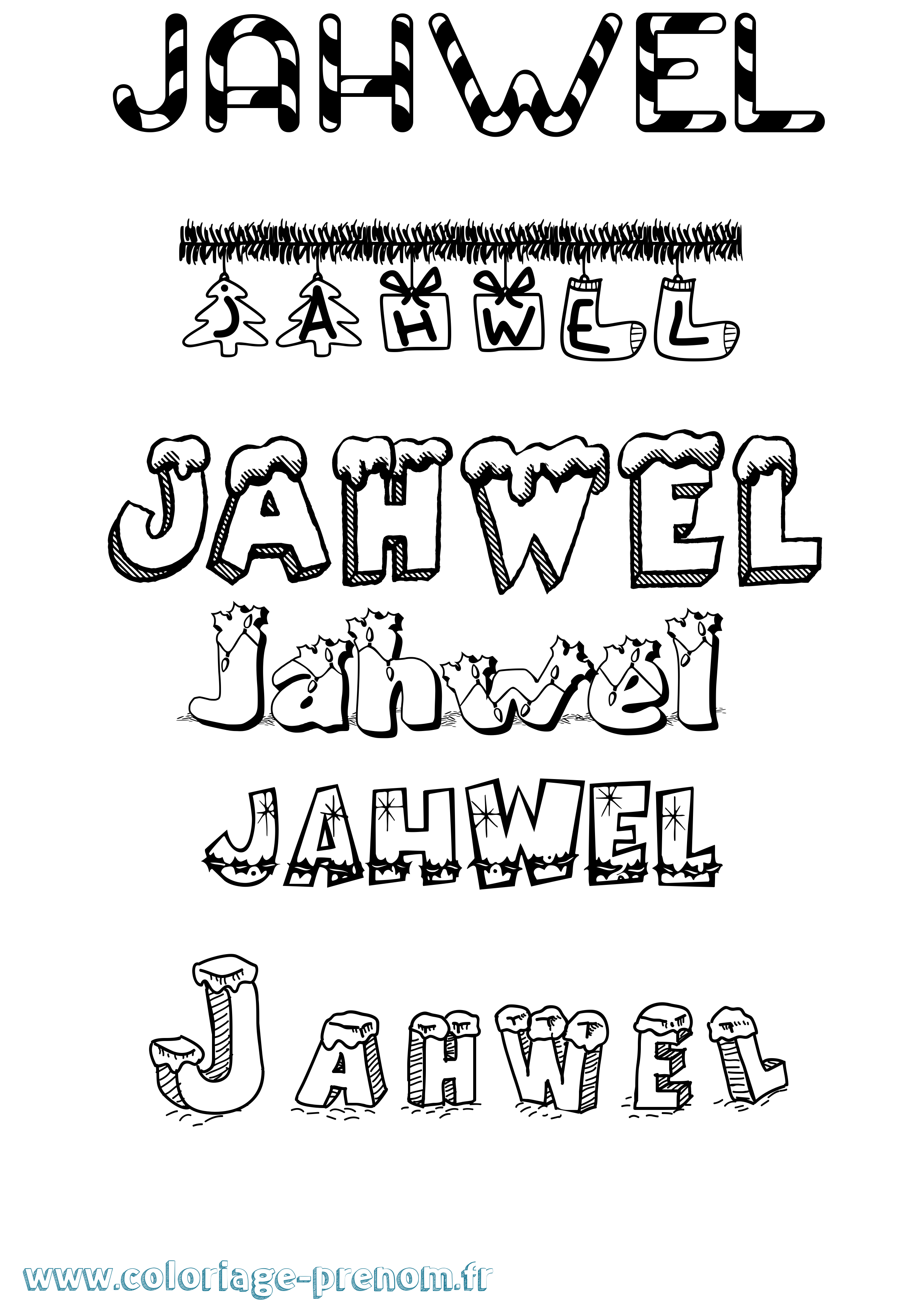 Coloriage prénom Jahwel Noël