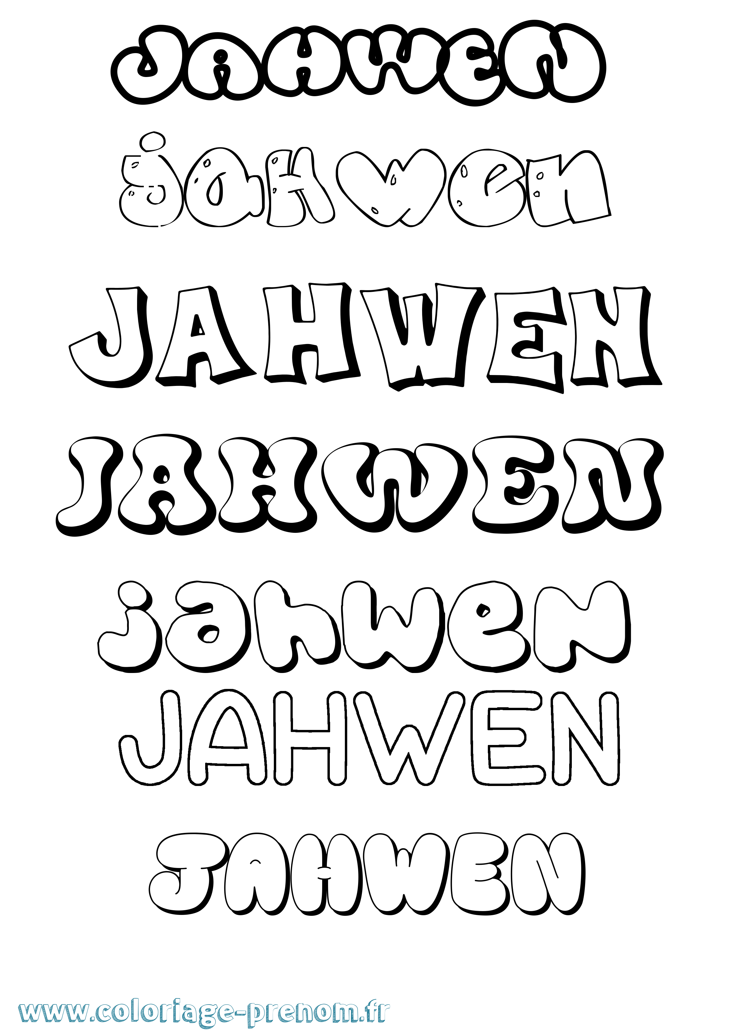 Coloriage prénom Jahwen Bubble