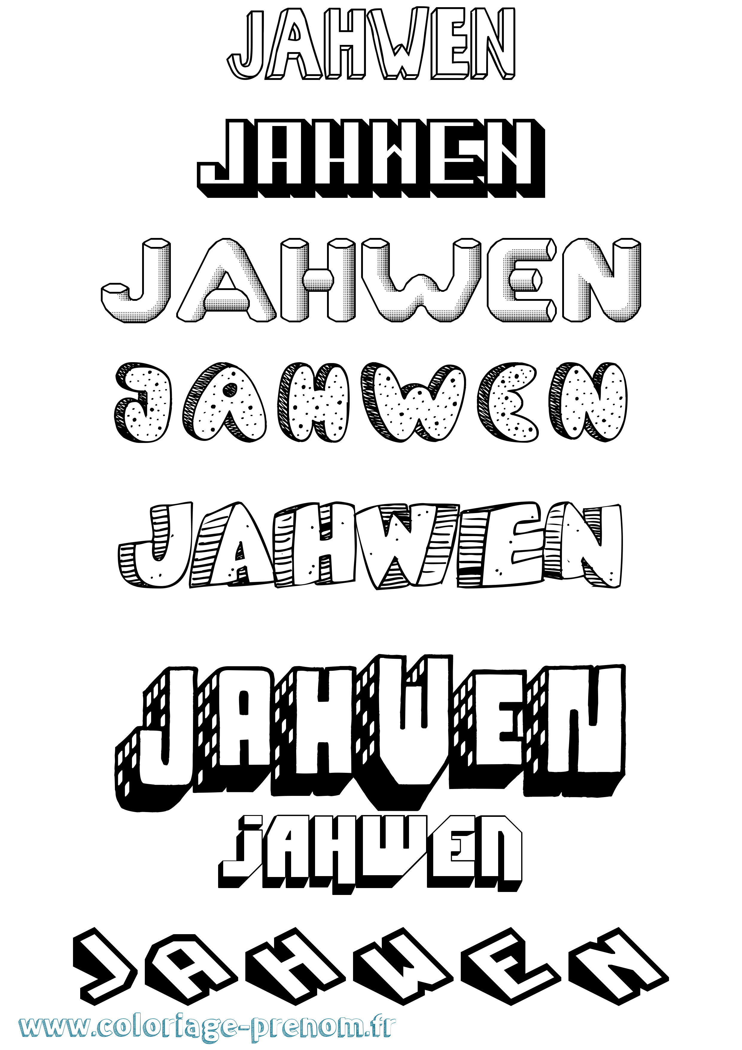 Coloriage prénom Jahwen Effet 3D