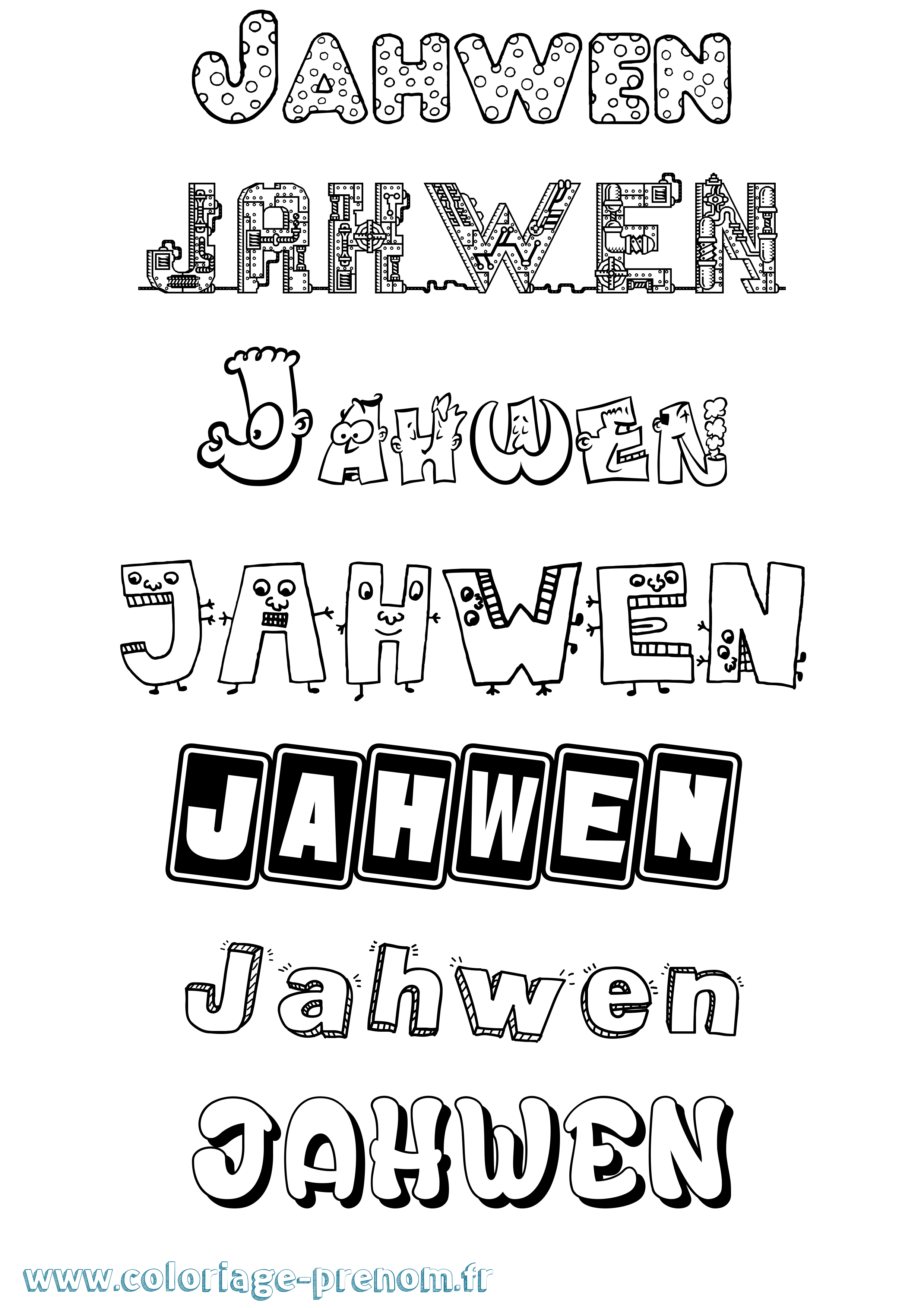 Coloriage prénom Jahwen Fun