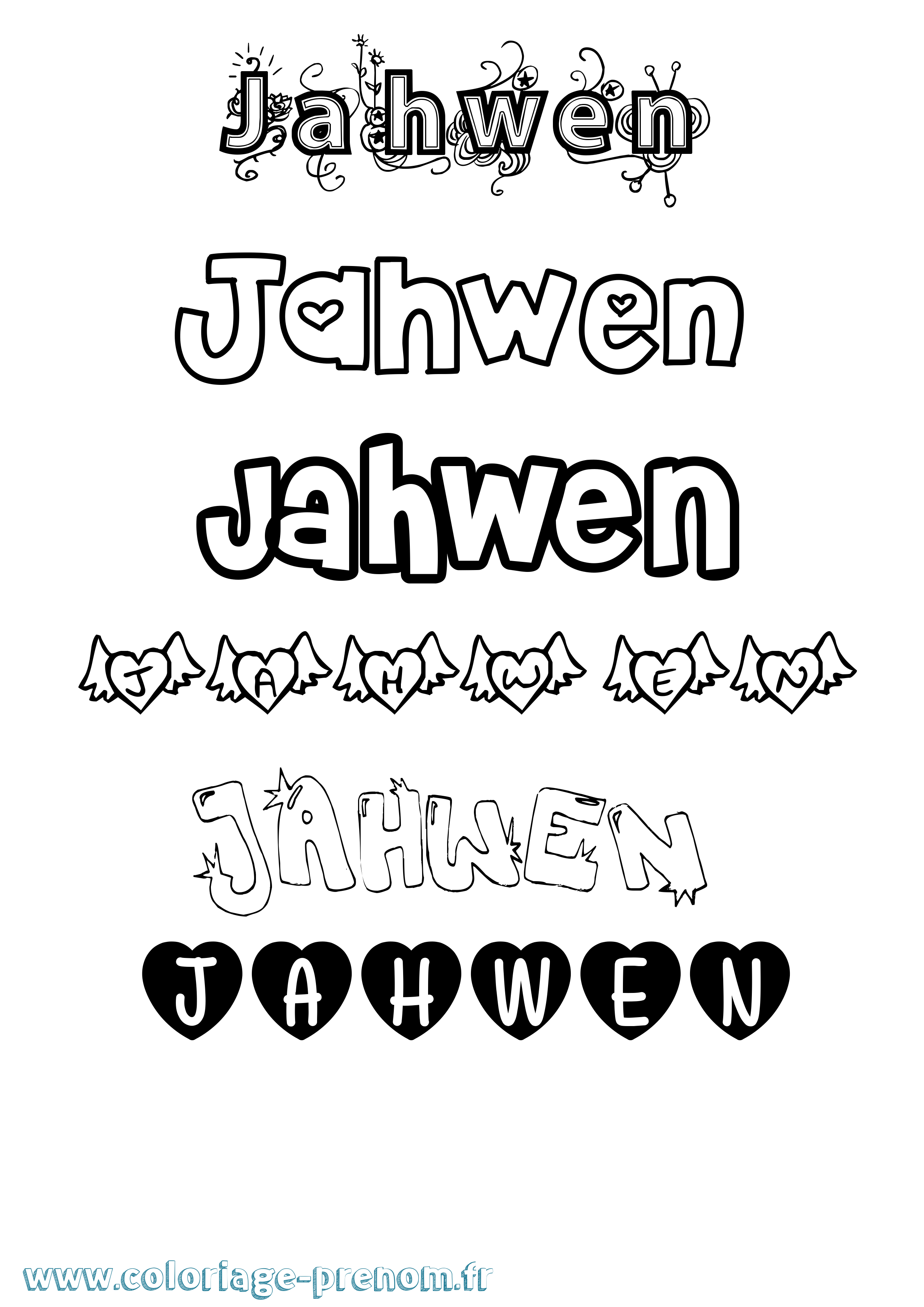 Coloriage prénom Jahwen Girly