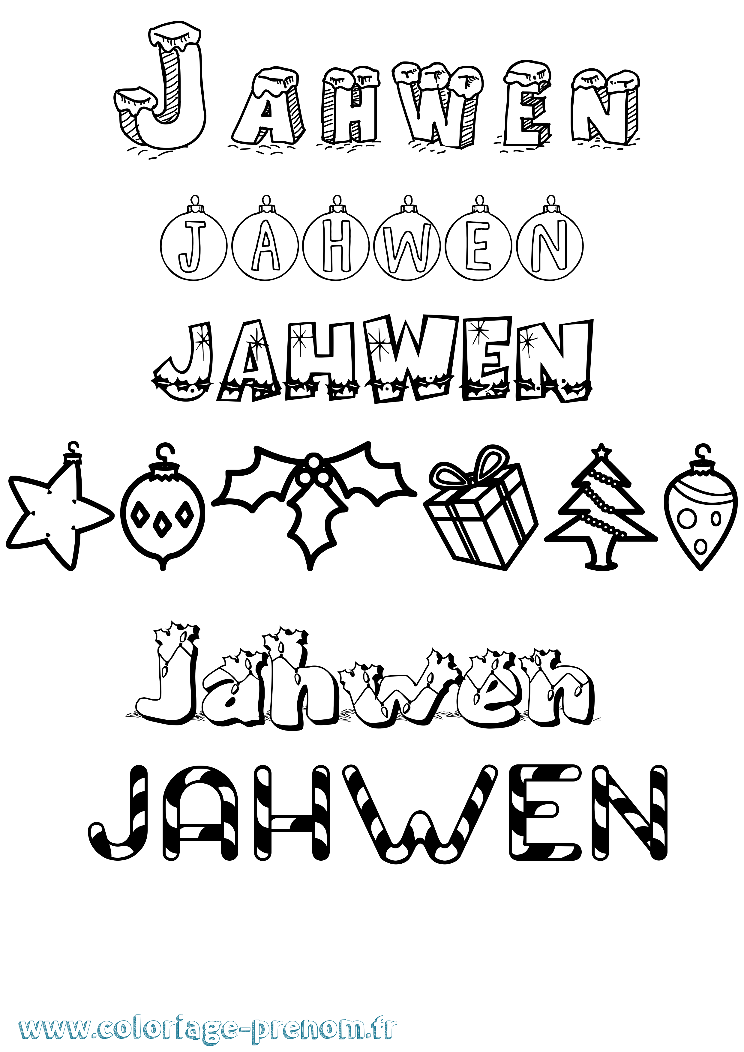Coloriage prénom Jahwen Noël