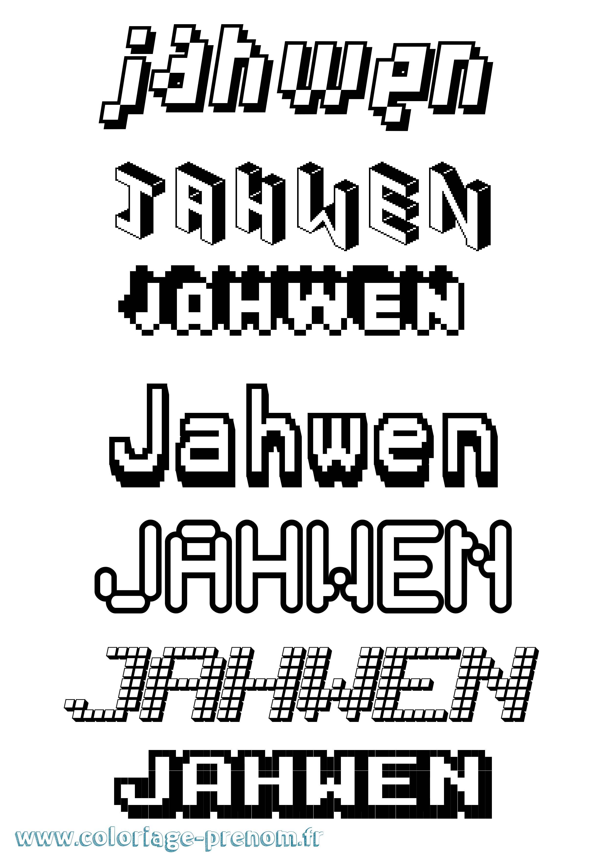 Coloriage prénom Jahwen Pixel