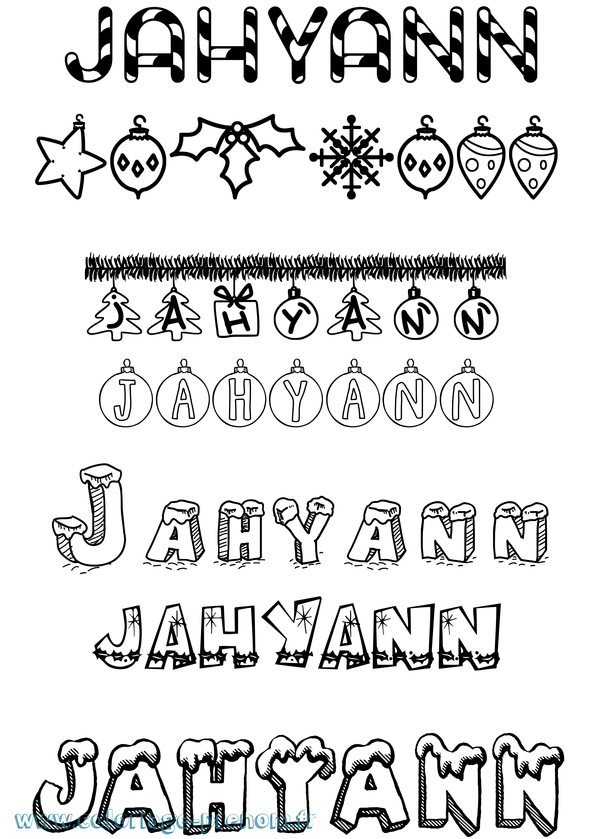 Coloriage prénom Jahyann Noël