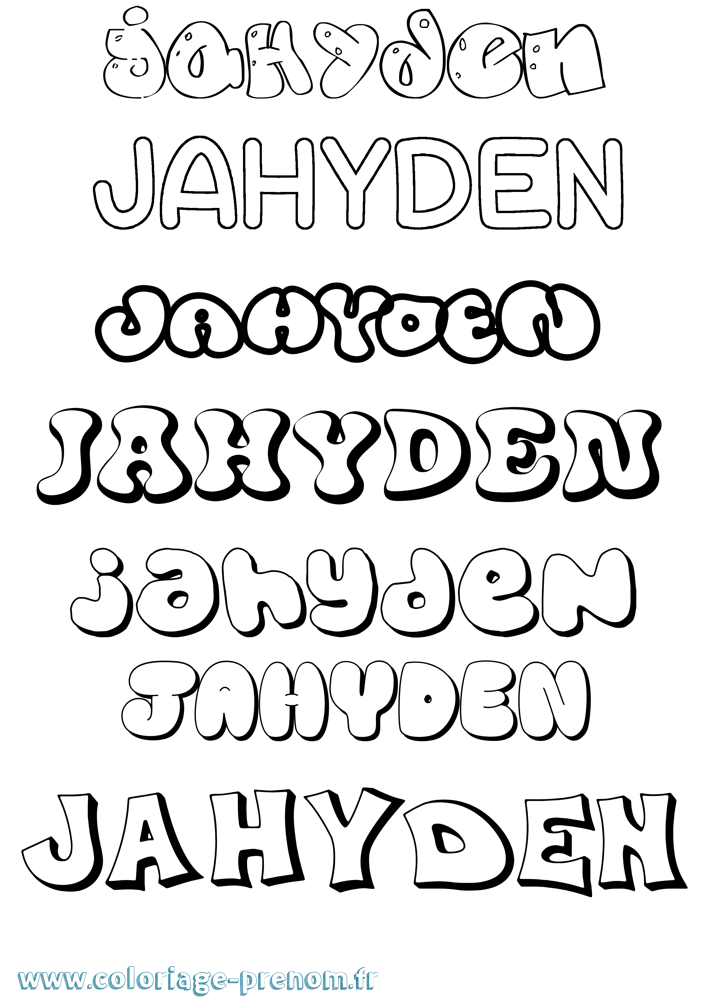Coloriage Jahyden Bubble Coloriage prénom Jahyden Bubble