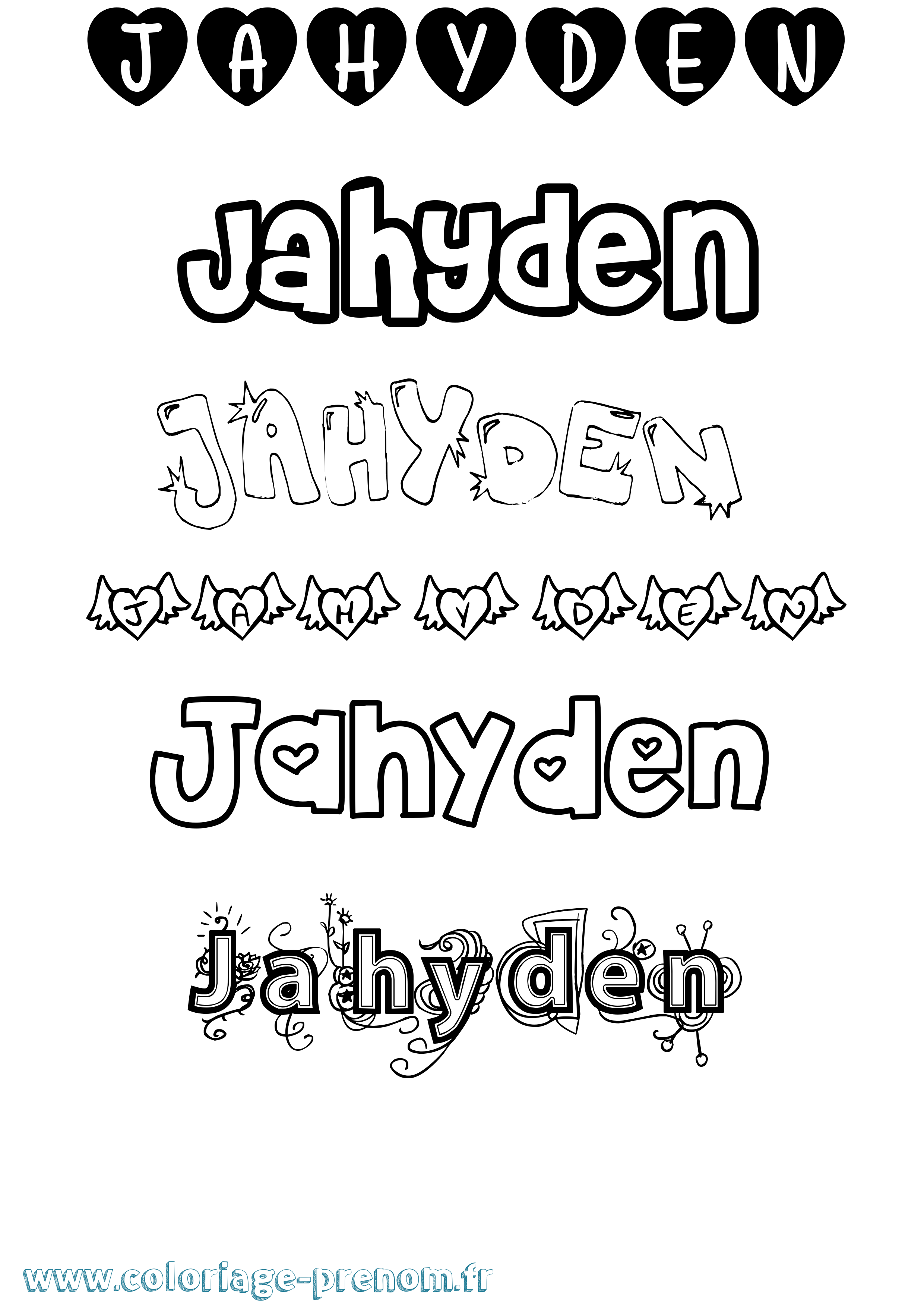 Coloriage Jahyden Girly Coloriage prénom Jahyden Girly