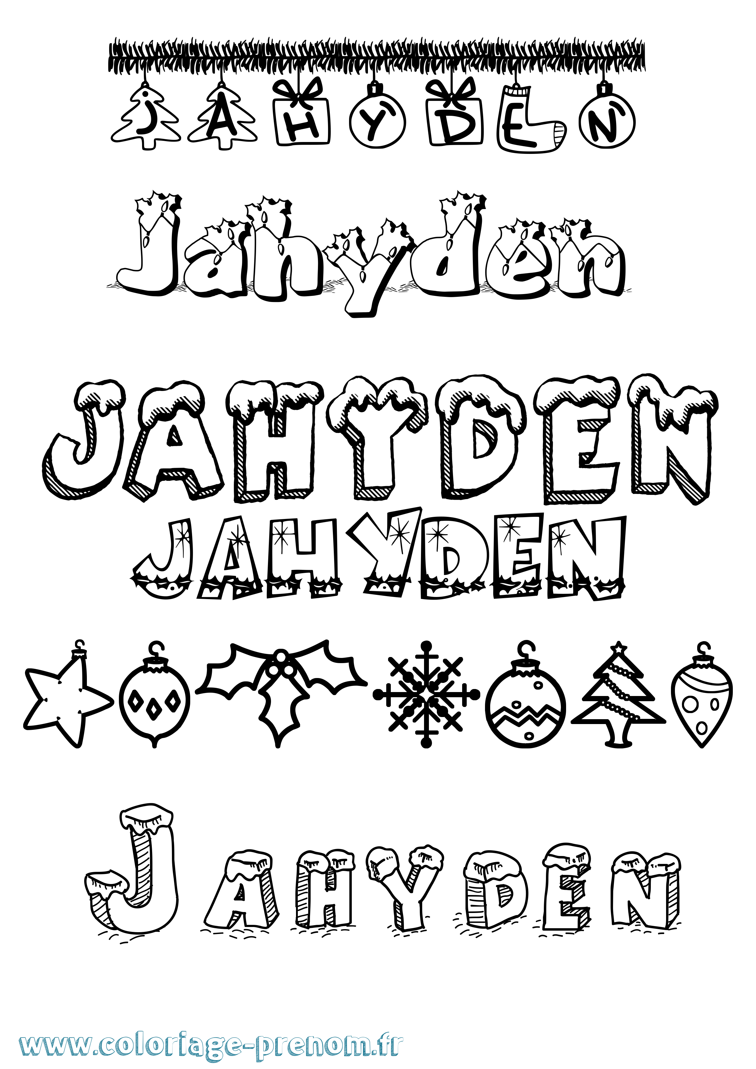 Coloriage Jahyden Noël Coloriage prénom Jahyden Noël