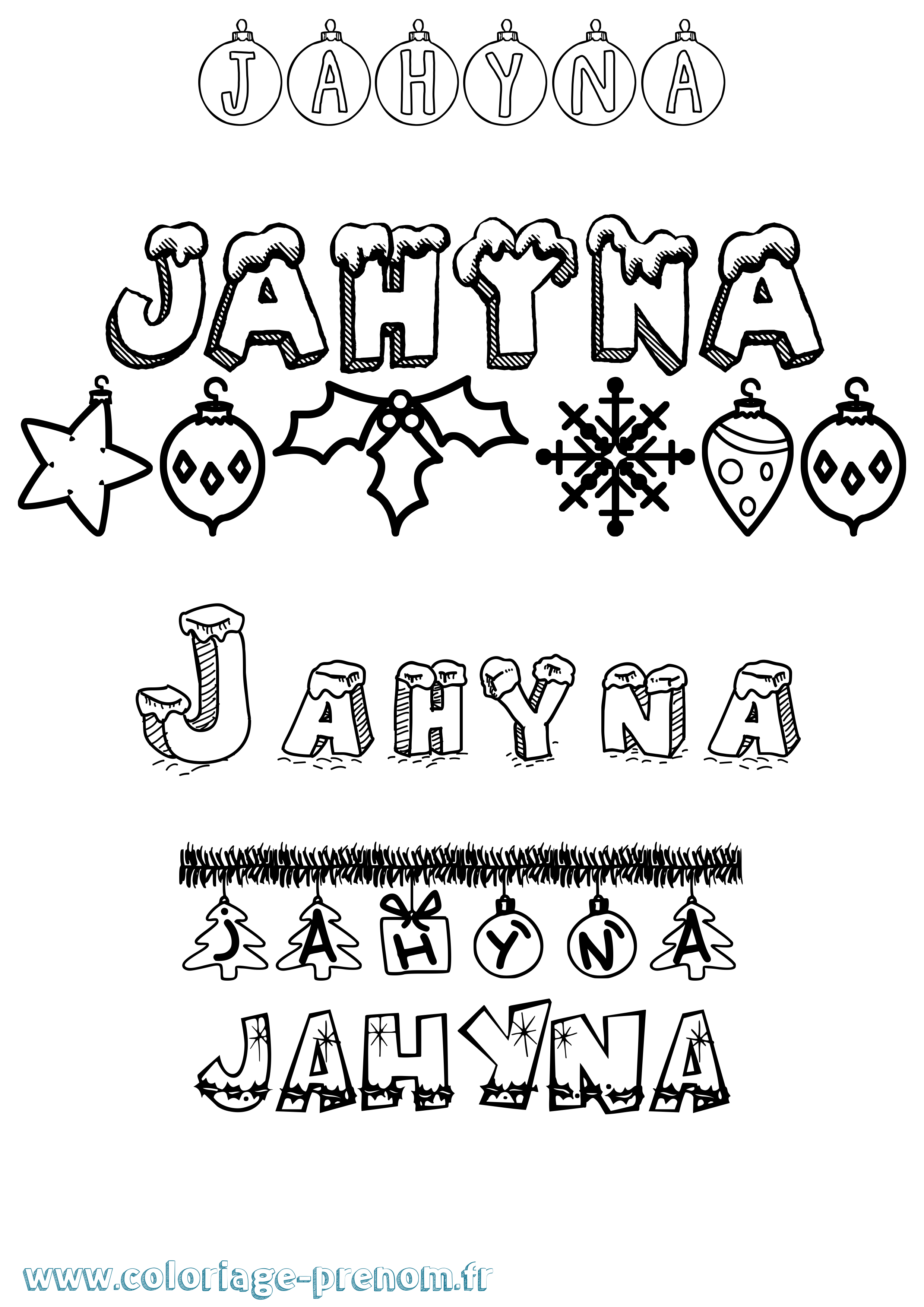 Coloriage Jahyna Noël Coloriage prénom Jahyna Noël