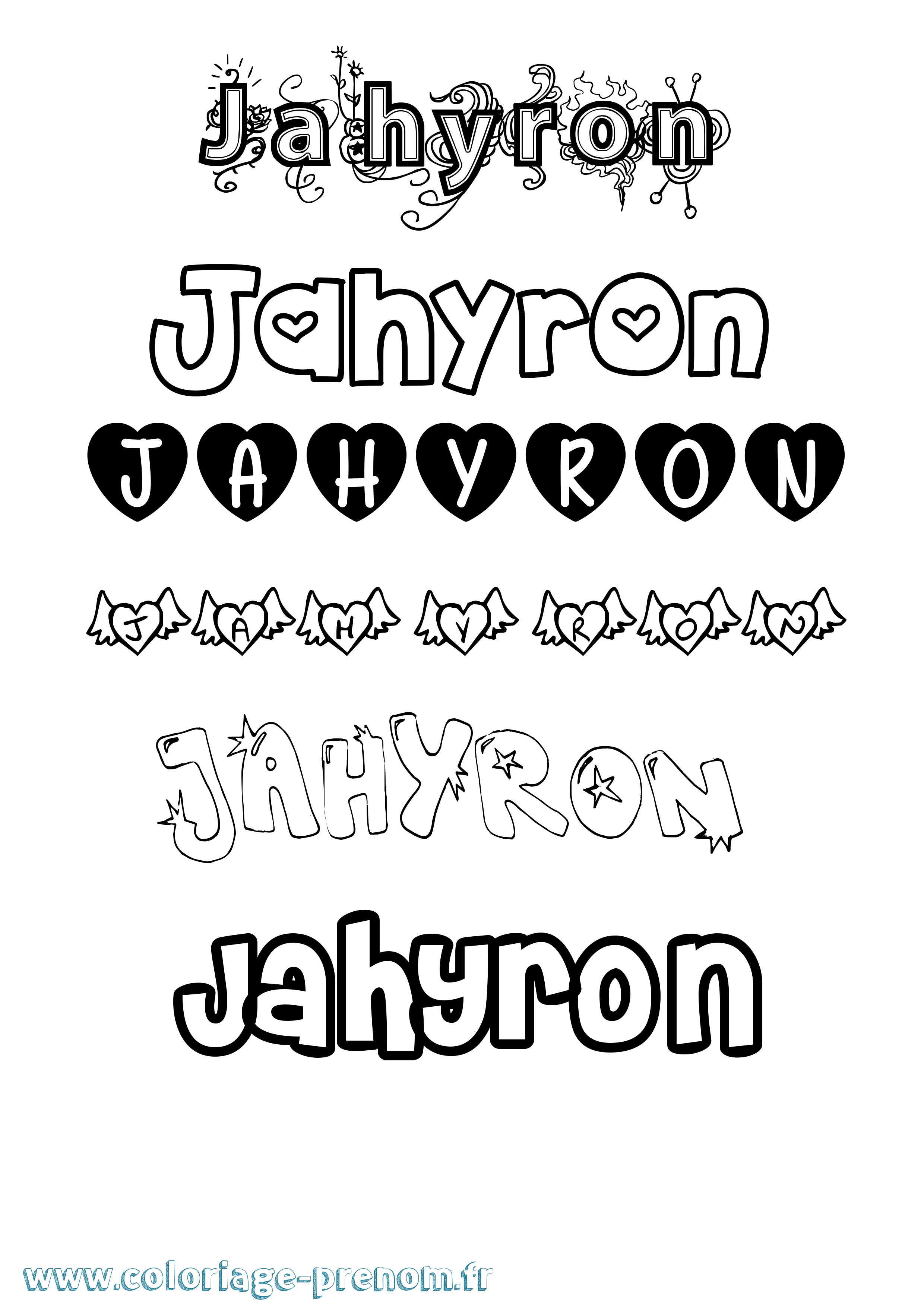 Coloriage prénom Jahyron Girly