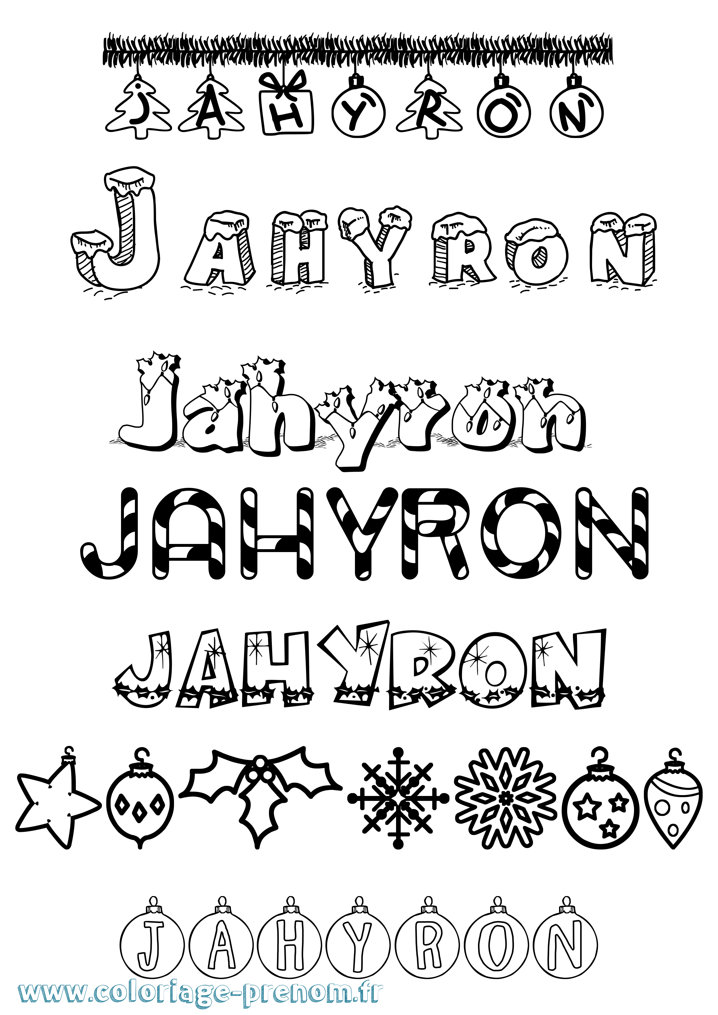 Coloriage prénom Jahyron Noël