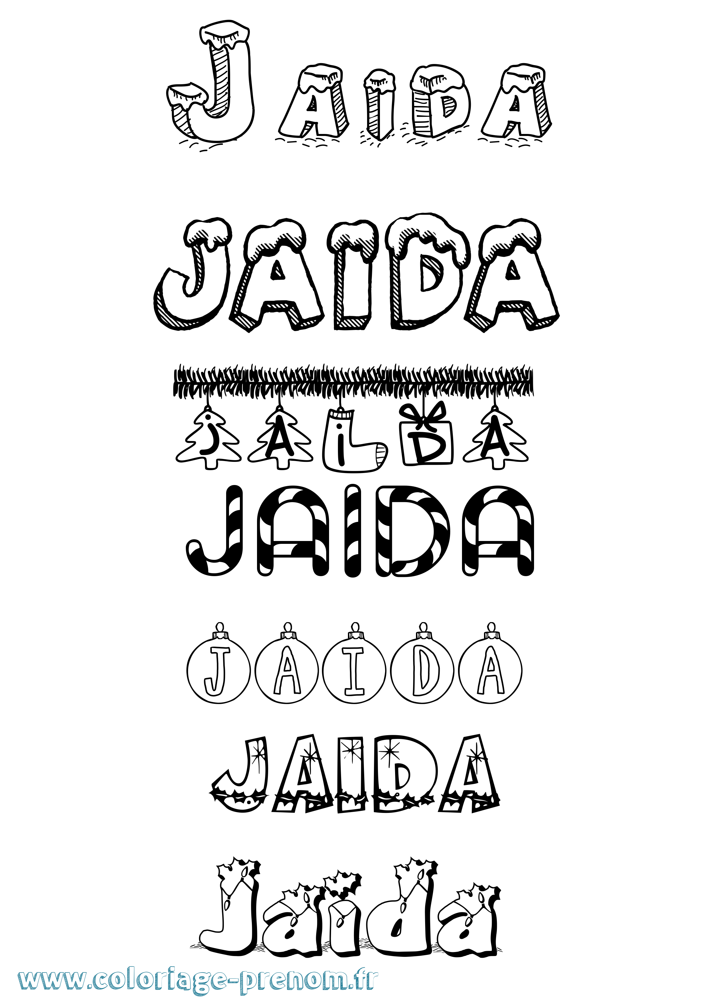 Coloriage prénom Jaida Noël