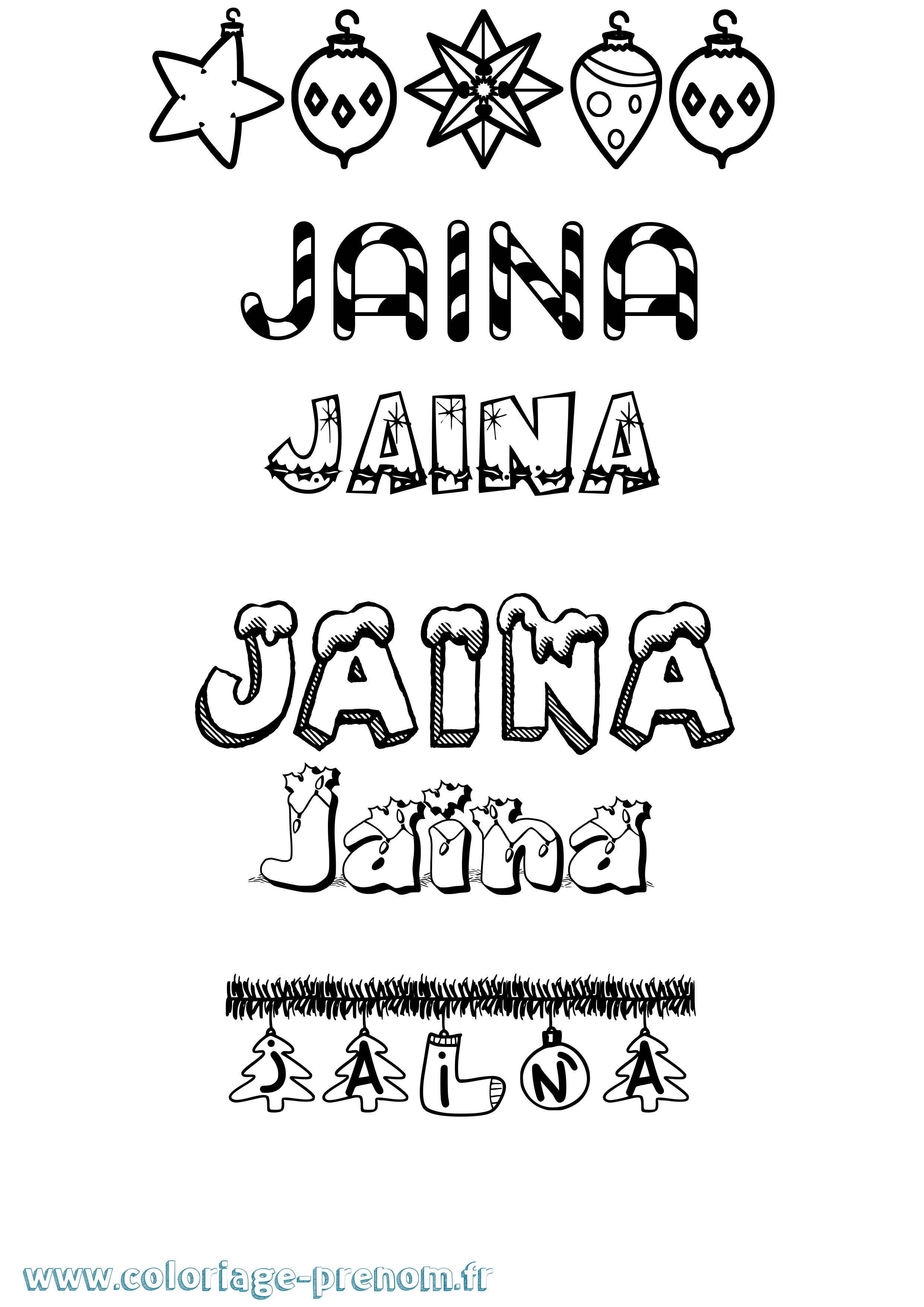 Coloriage prénom Jaina Noël