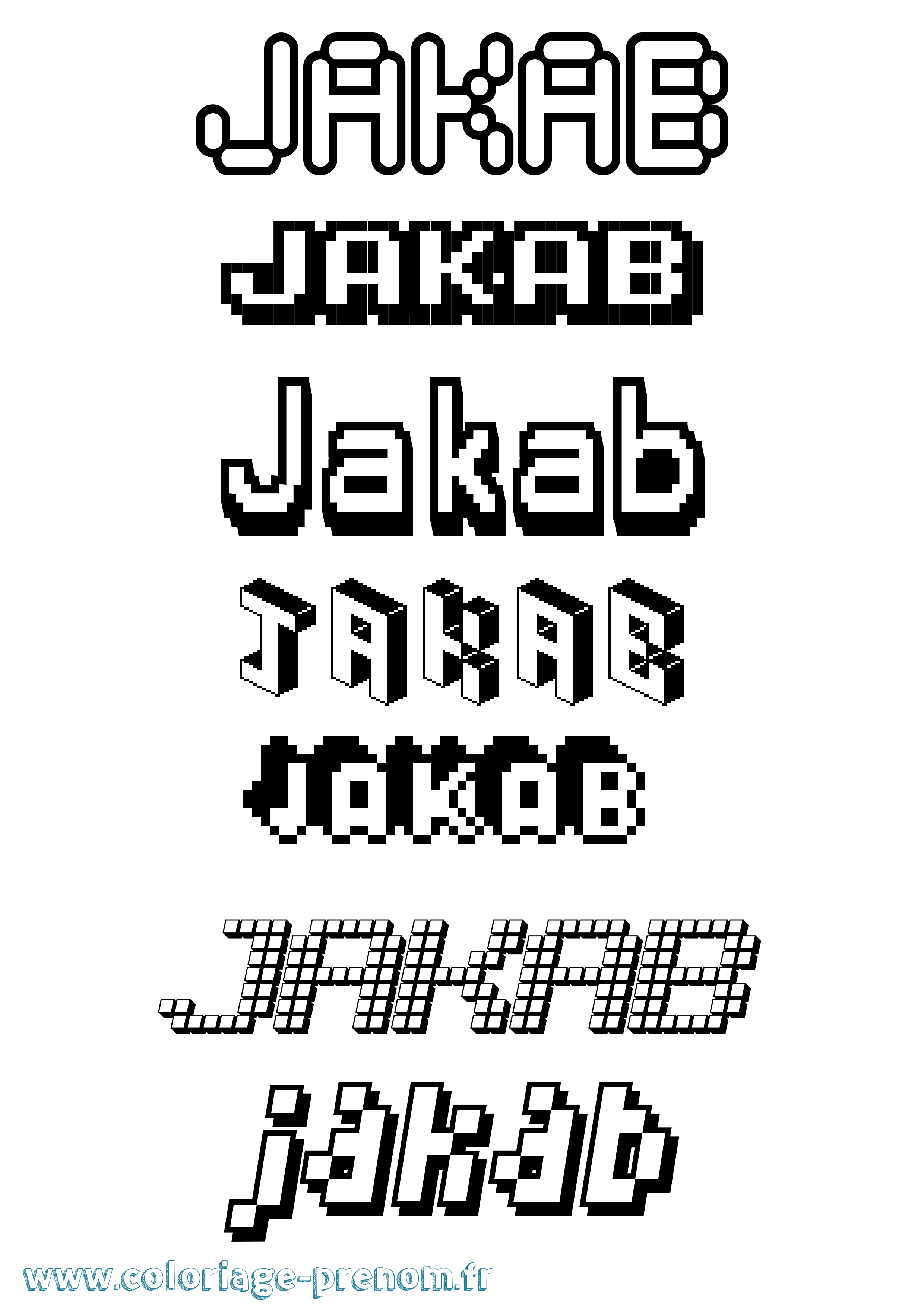 Coloriage prénom Jakab Pixel