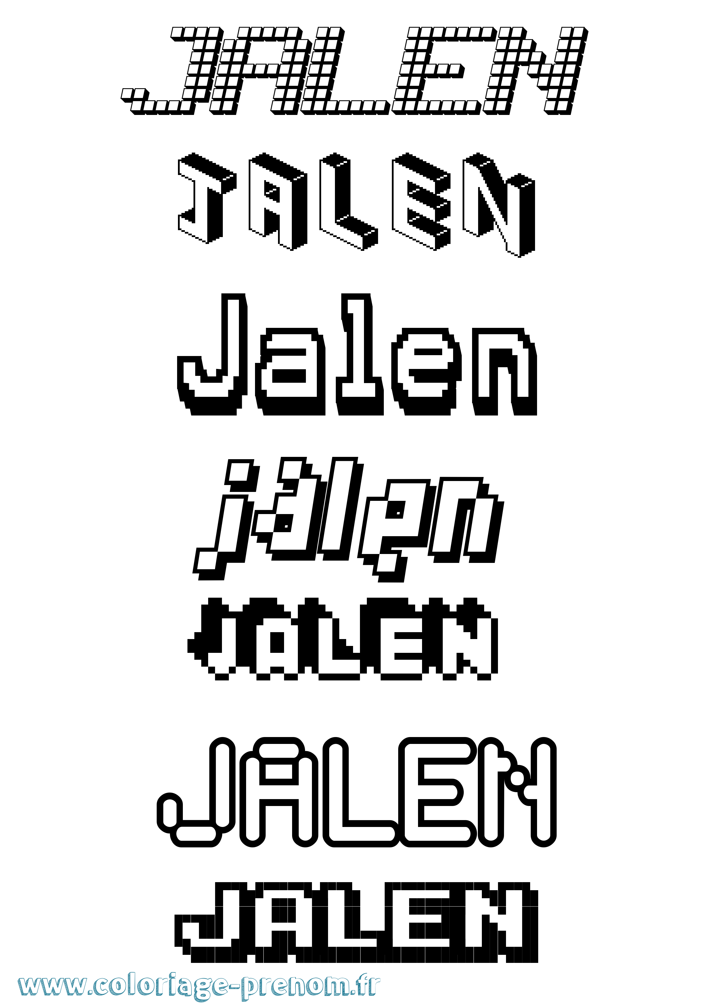 Coloriage prénom Jalen Pixel
