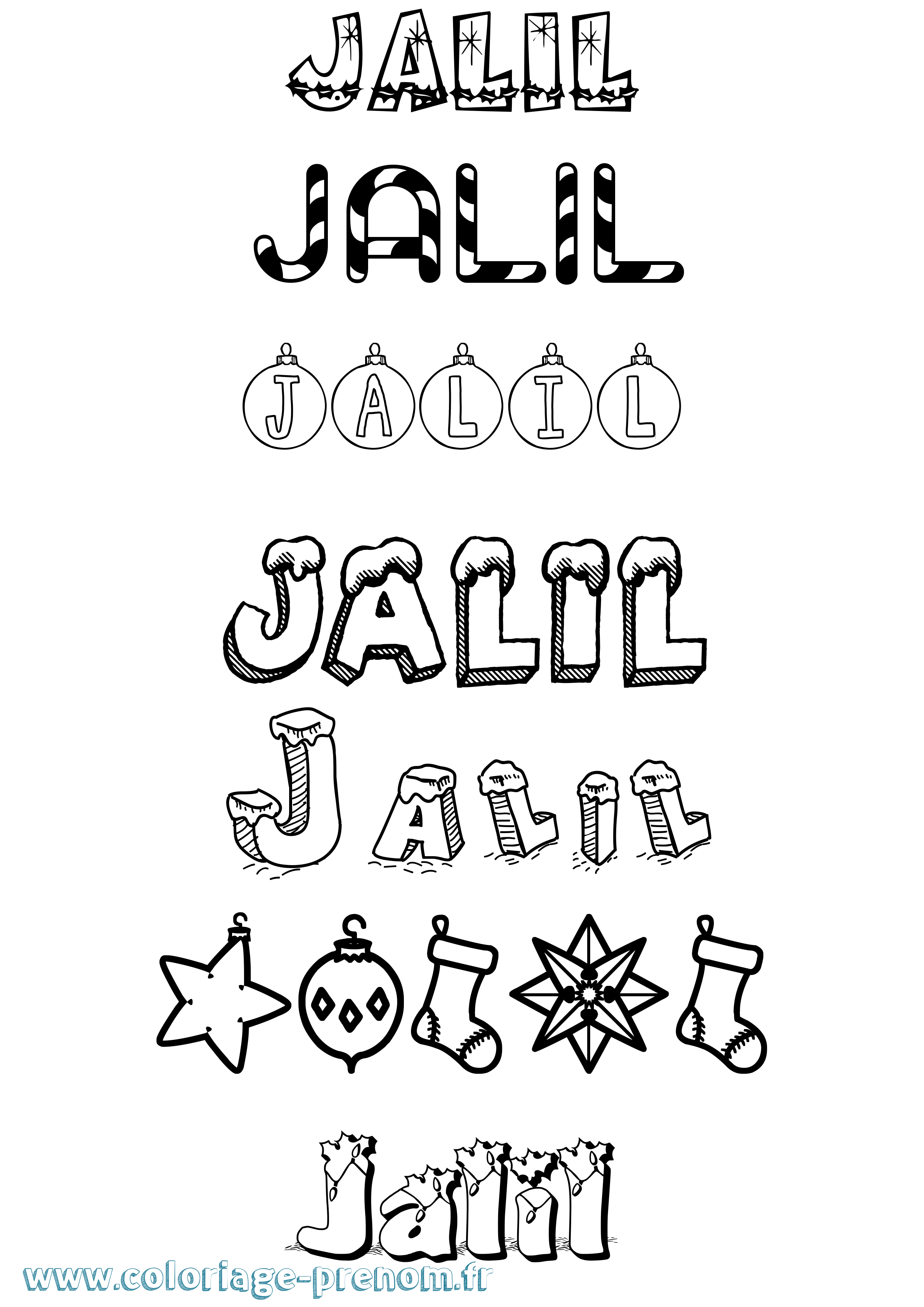 Coloriage prénom Jalil Noël