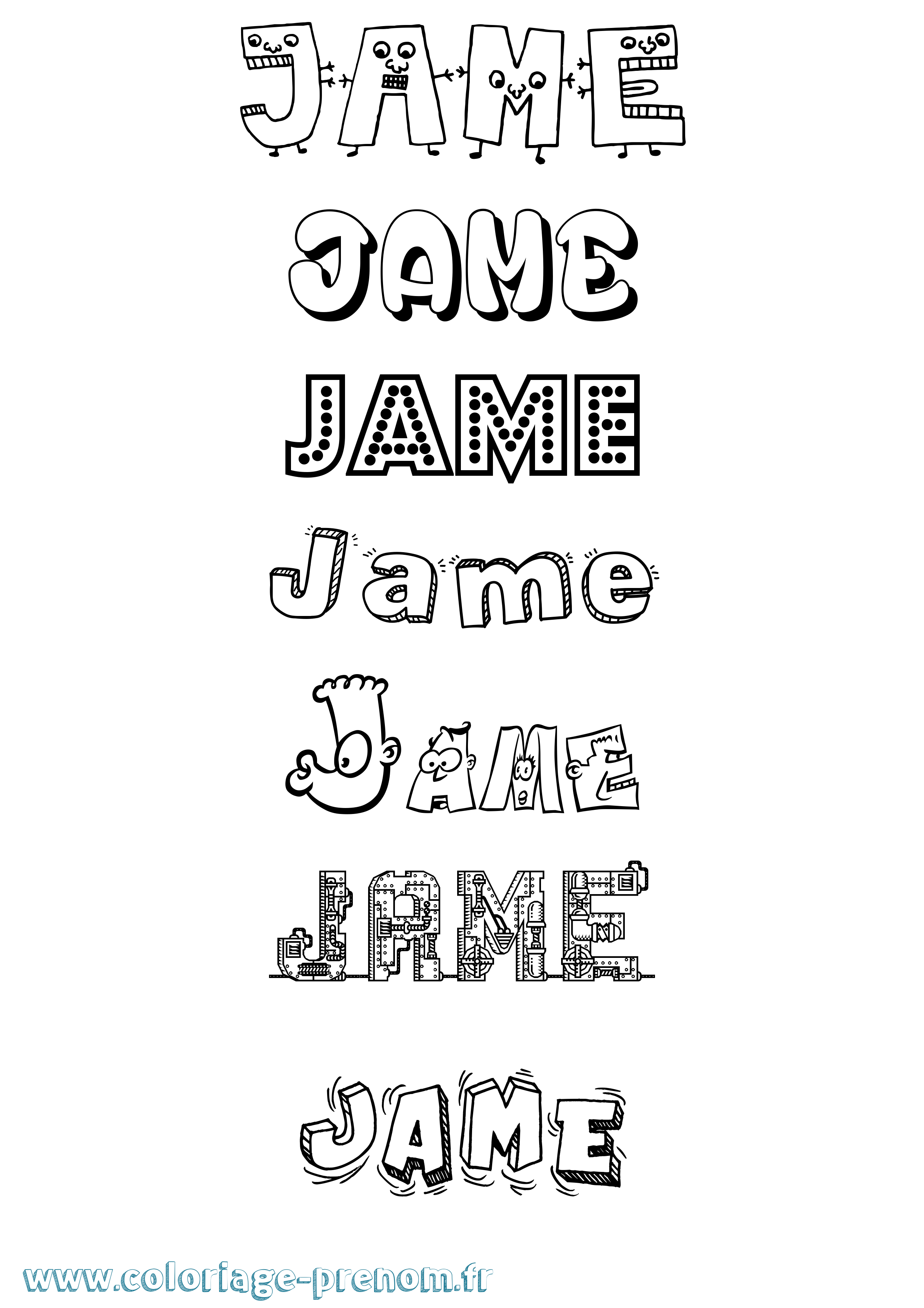 Coloriage prénom Jame Fun