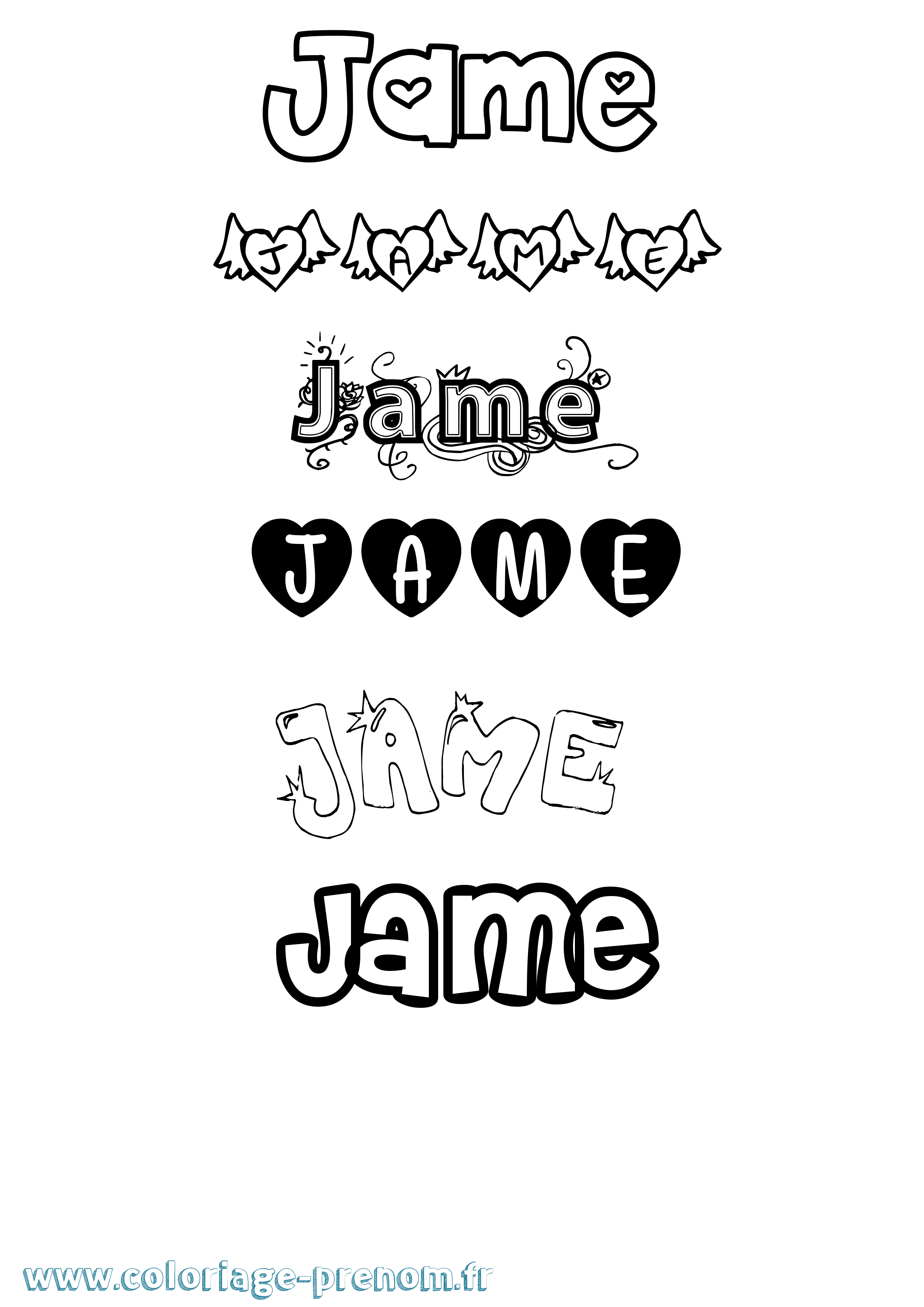 Coloriage prénom Jame Girly