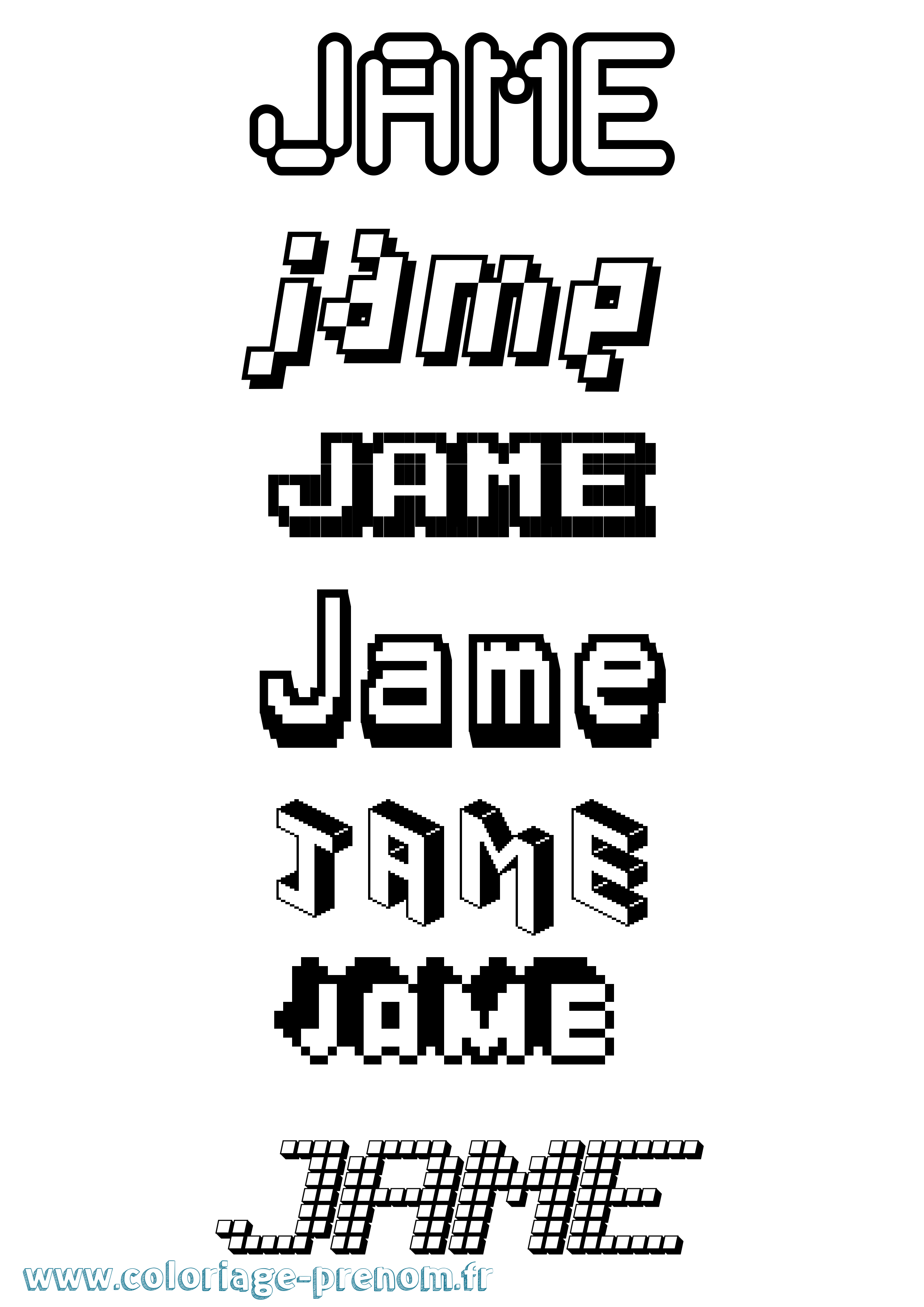 Coloriage prénom Jame Pixel