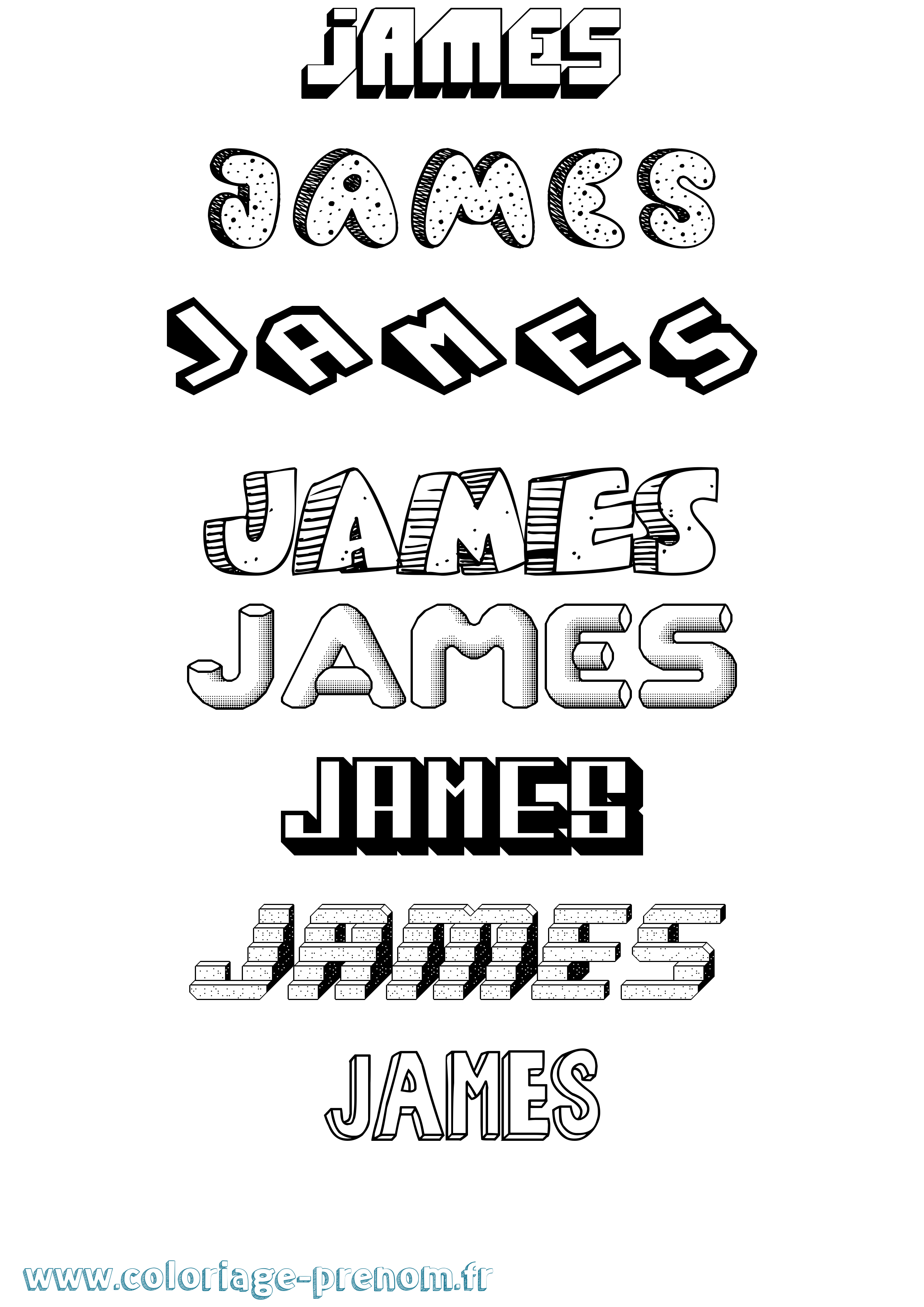 Coloriage James Effet 3D Coloriage prénom James Effet 3D