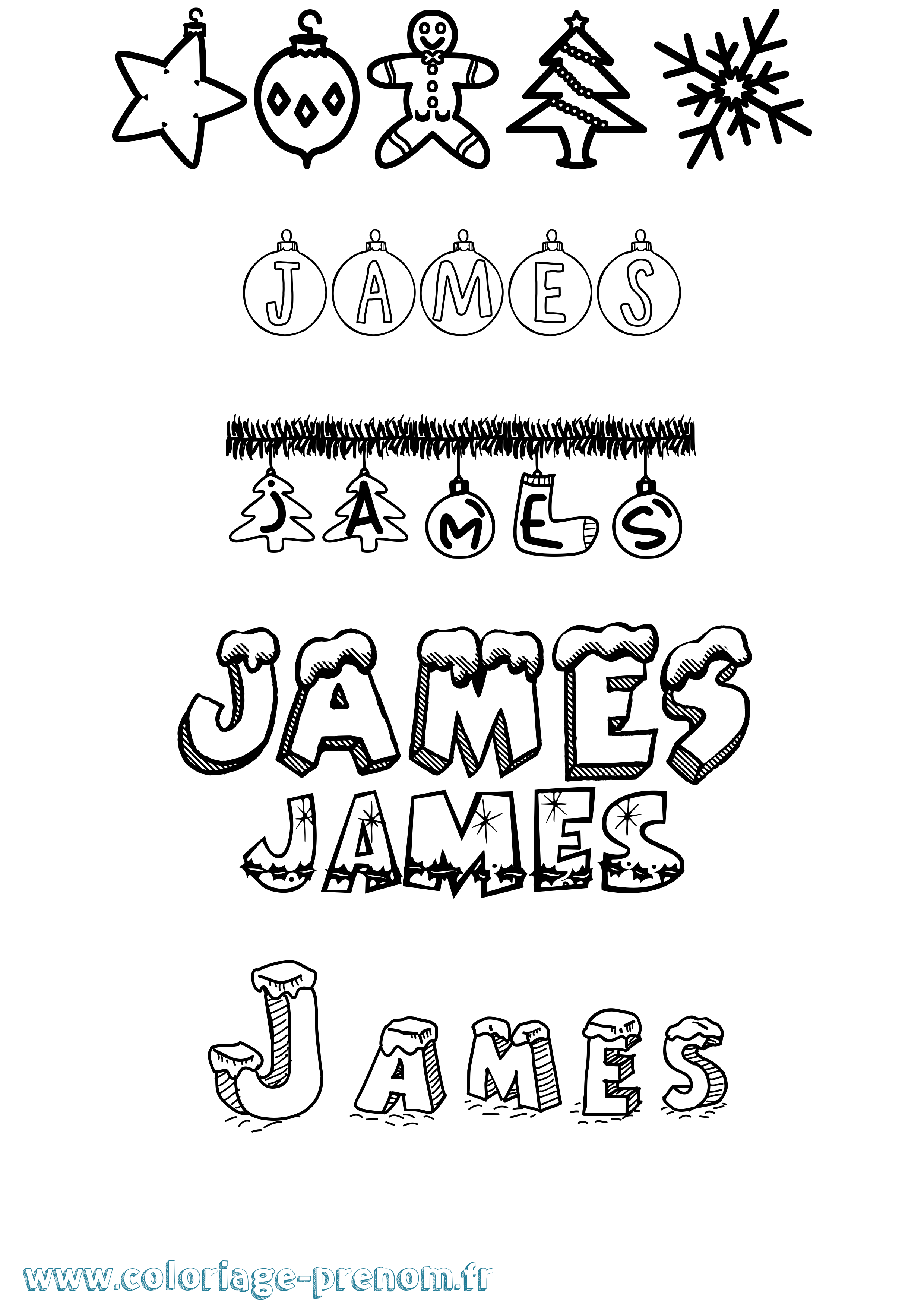 Coloriage prénom James Noël