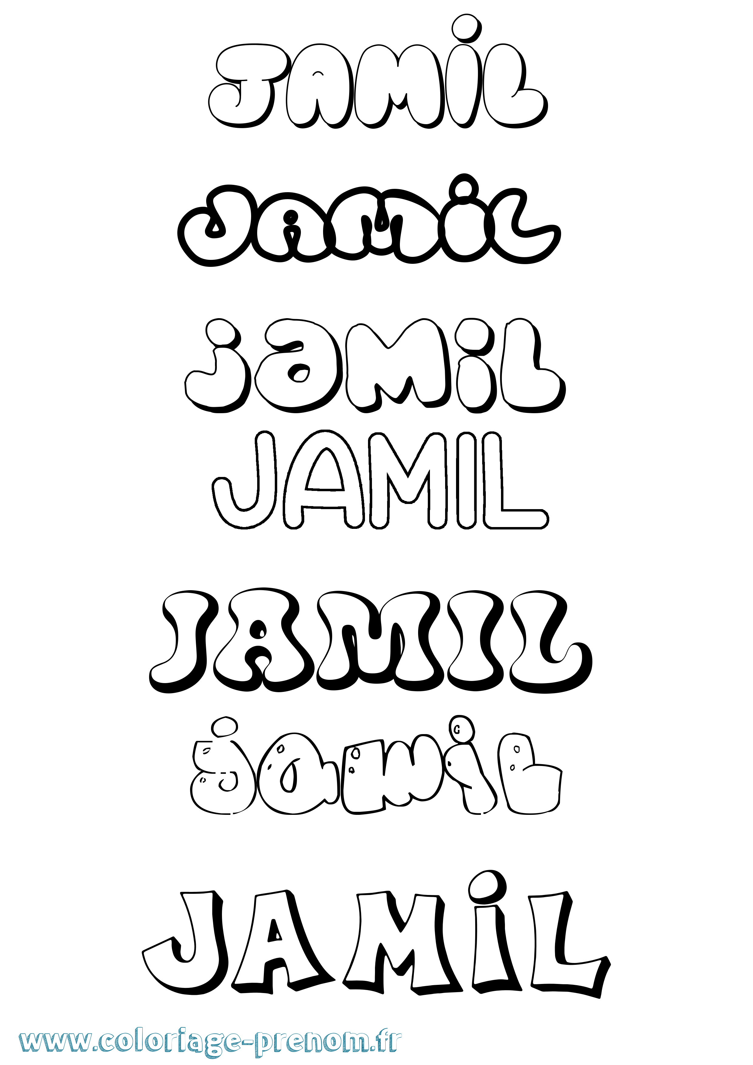 Coloriage prénom Jamil Bubble