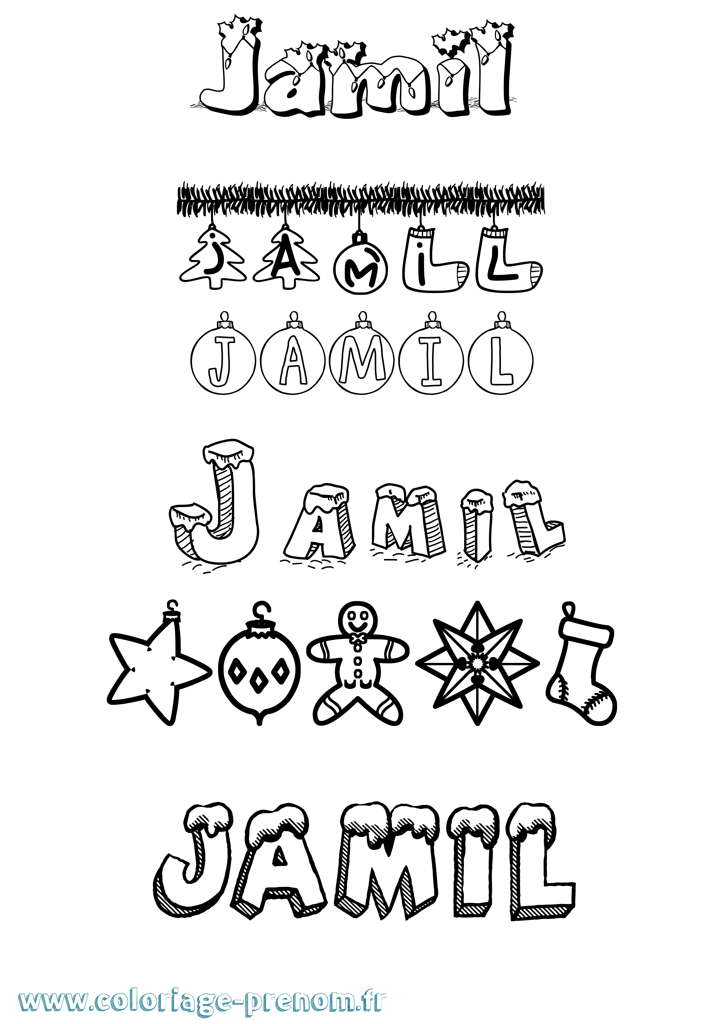 Coloriage prénom Jamil Noël