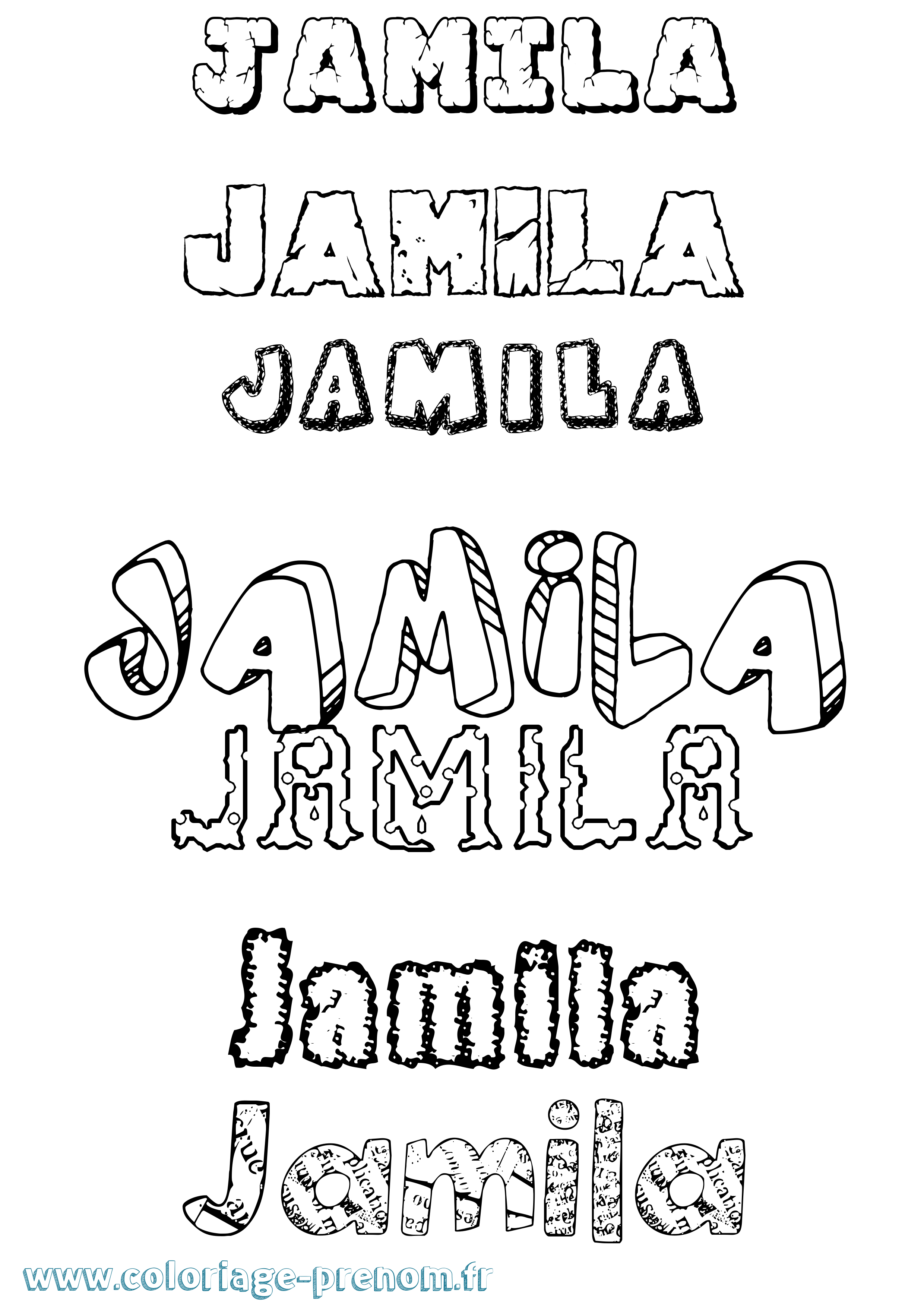 Coloriage prénom Jamila Destructuré