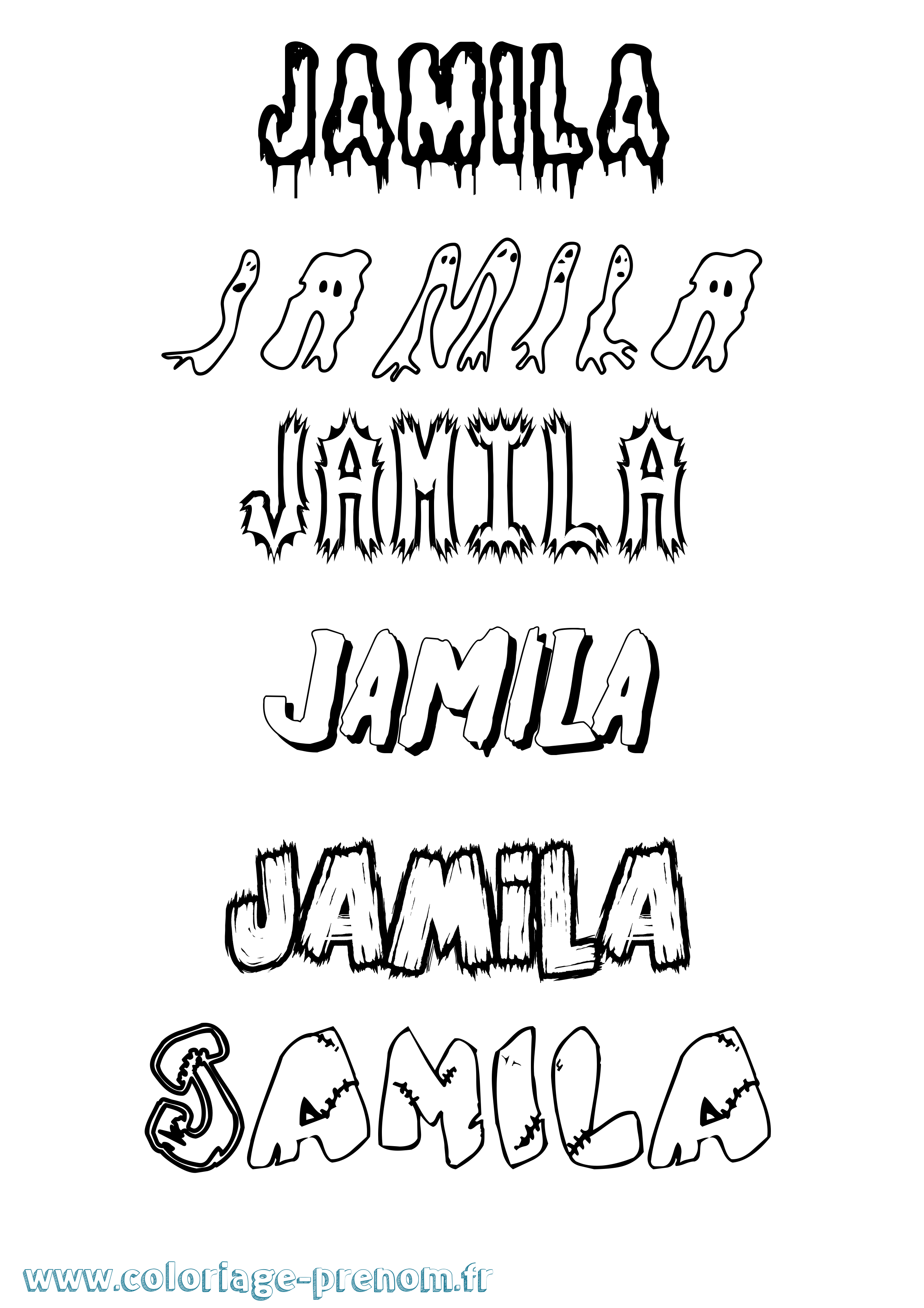 Coloriage prénom Jamila Frisson