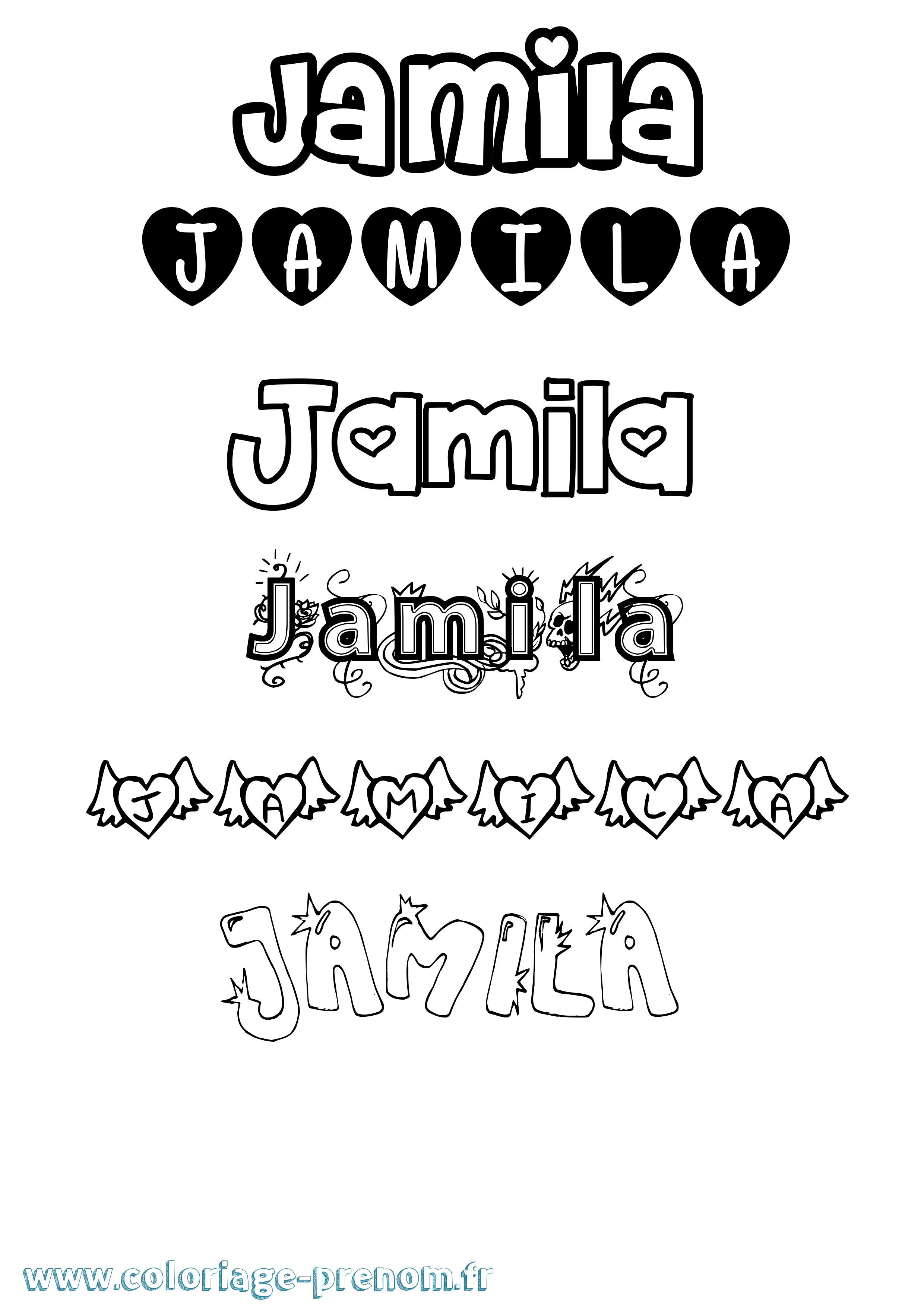 Coloriage prénom Jamila Girly