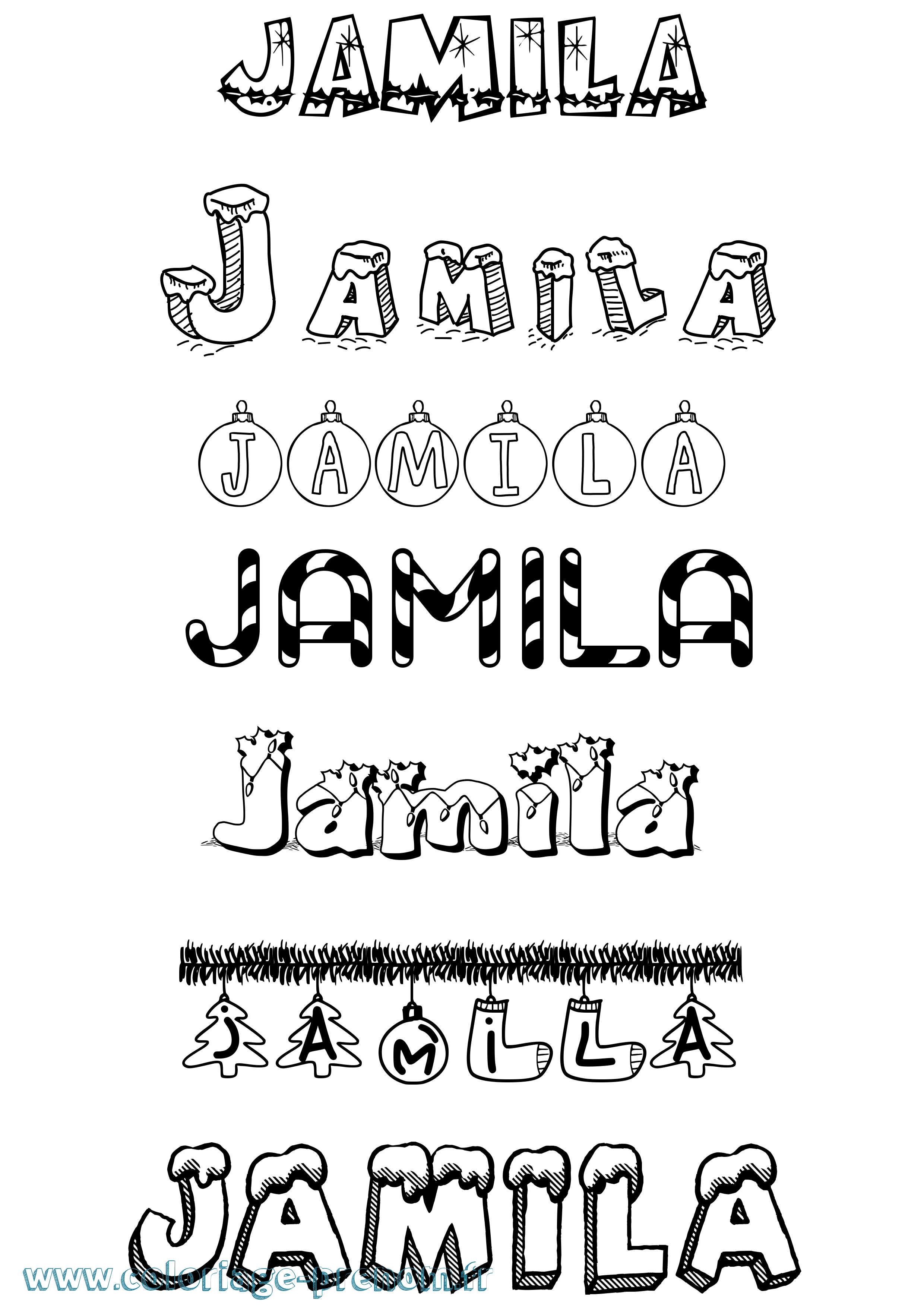 Coloriage prénom Jamila Noël