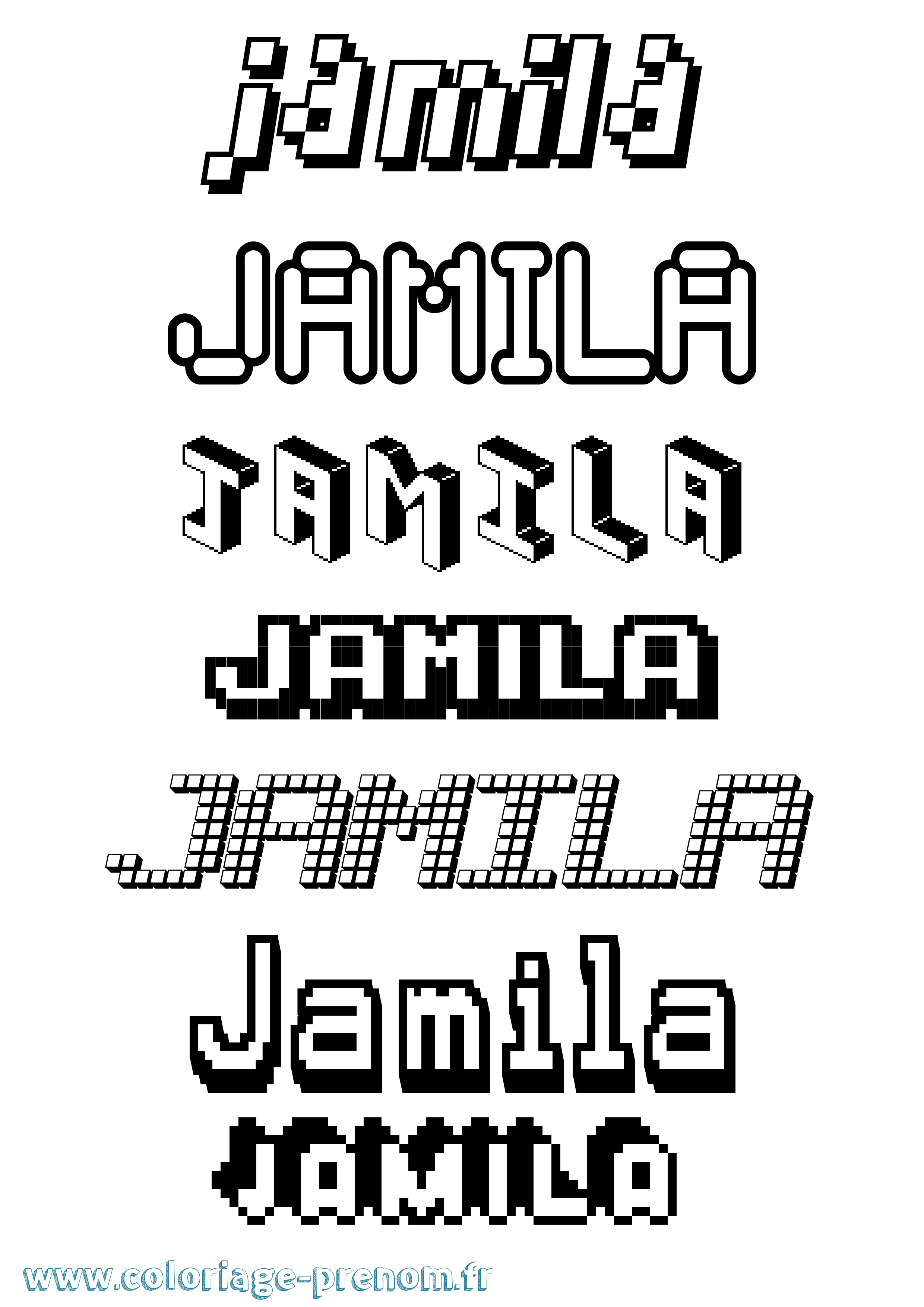 Coloriage prénom Jamila Pixel
