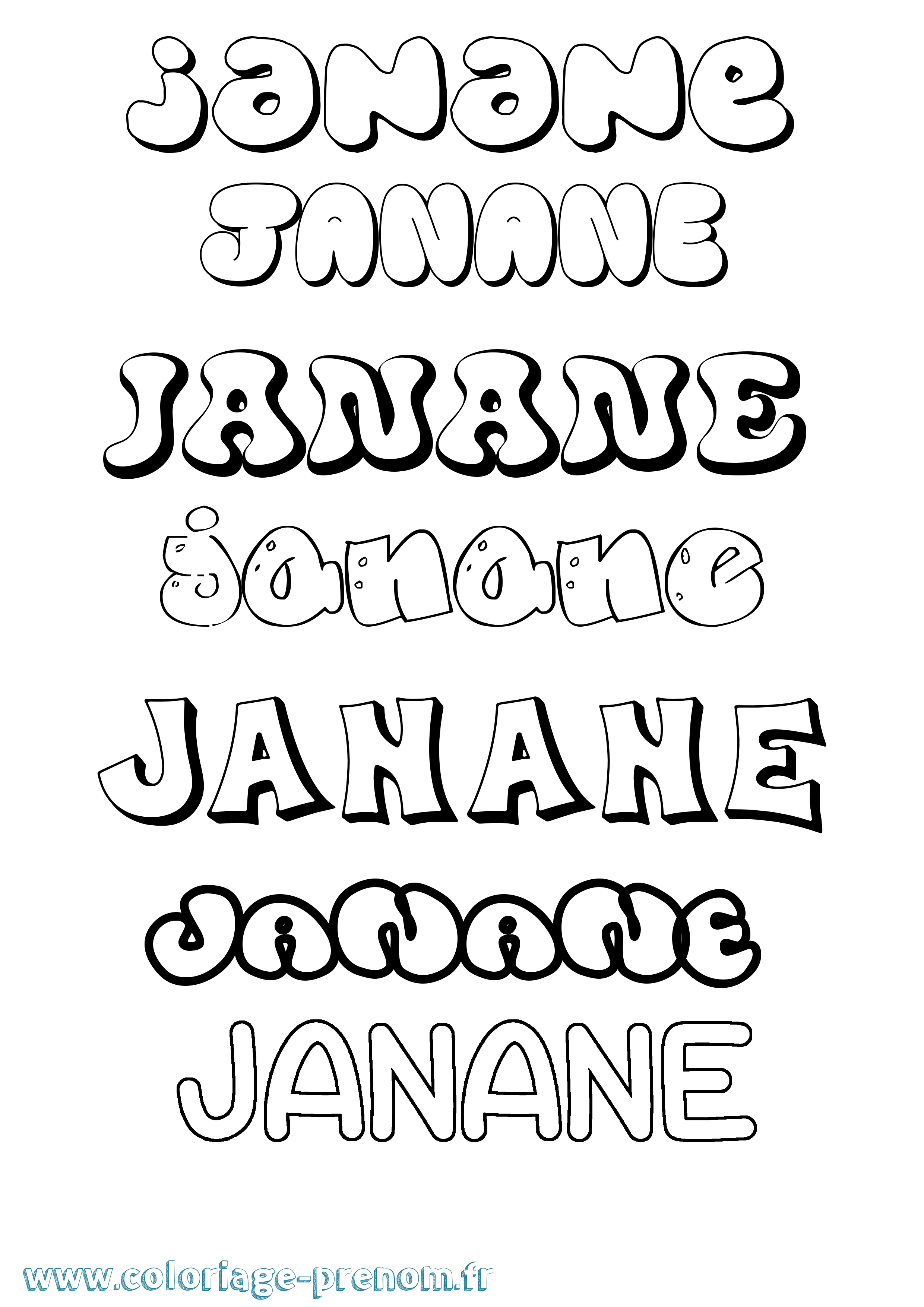 Coloriage prénom Janane Bubble