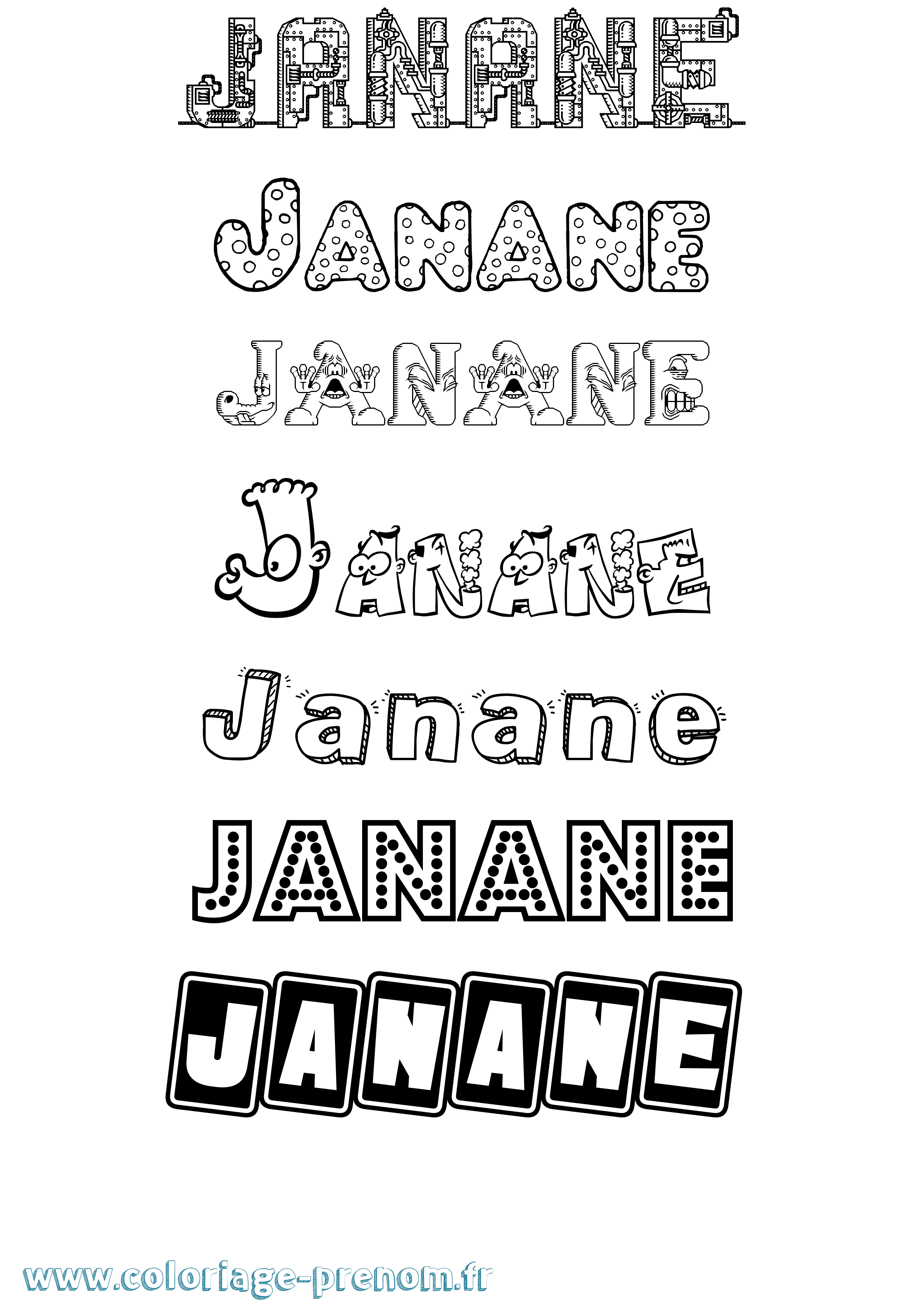 Coloriage prénom Janane Fun