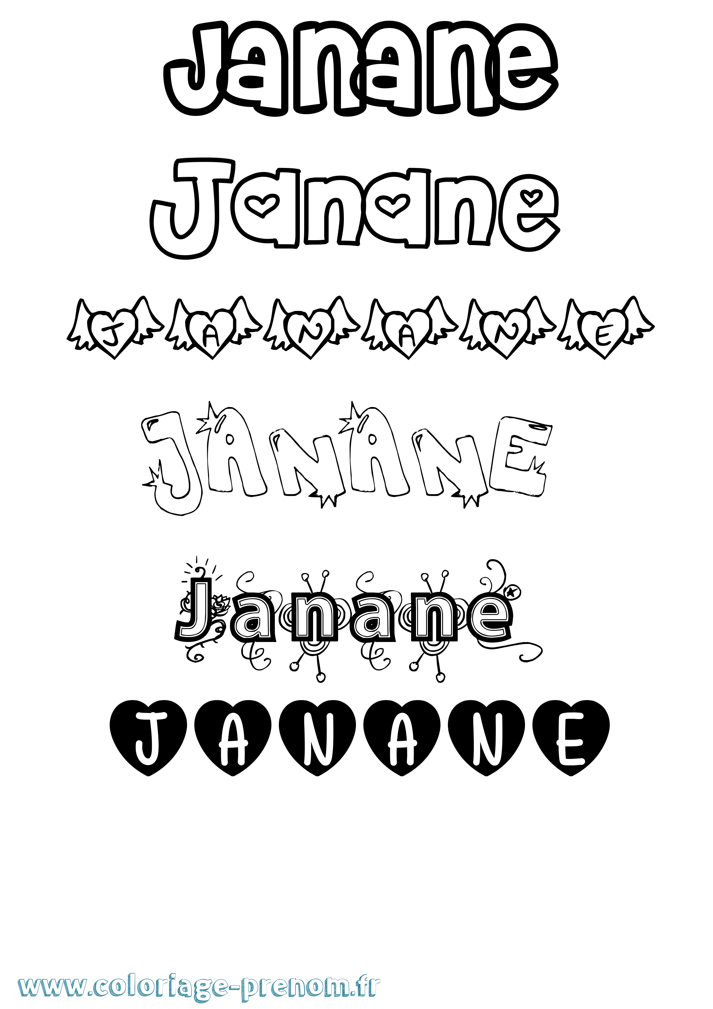 Coloriage prénom Janane Girly