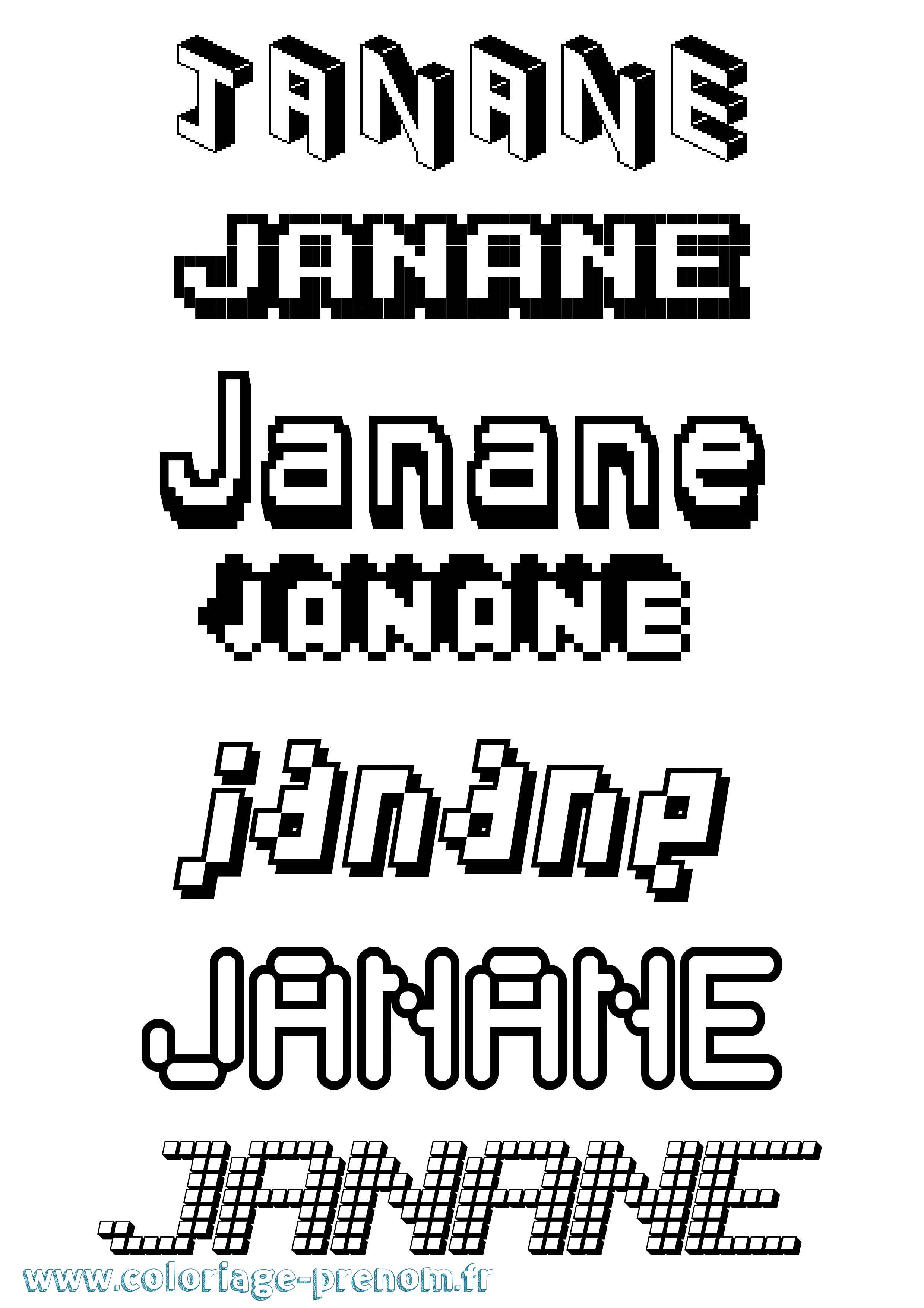 Coloriage prénom Janane Pixel