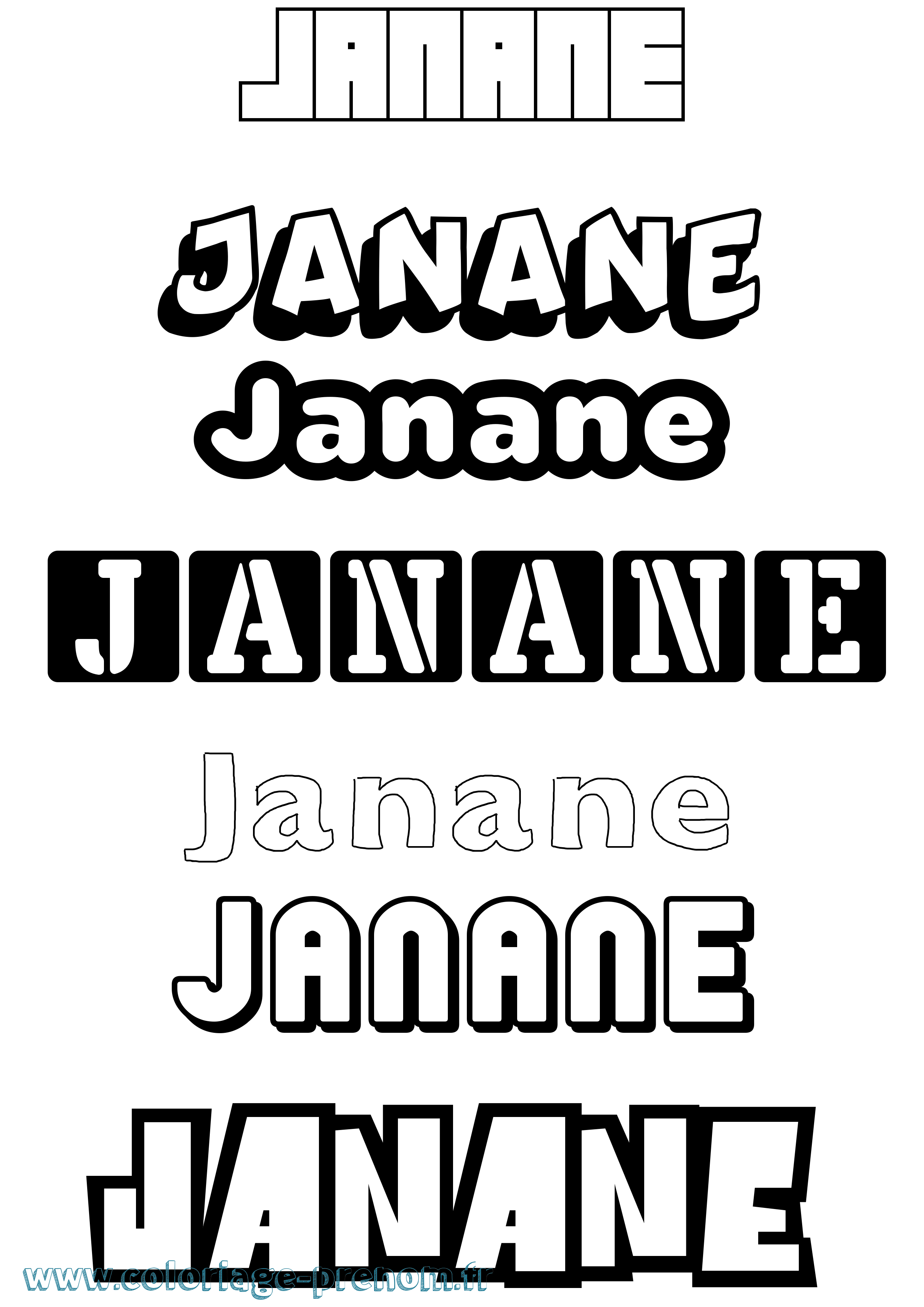 Coloriage prénom Janane Simple