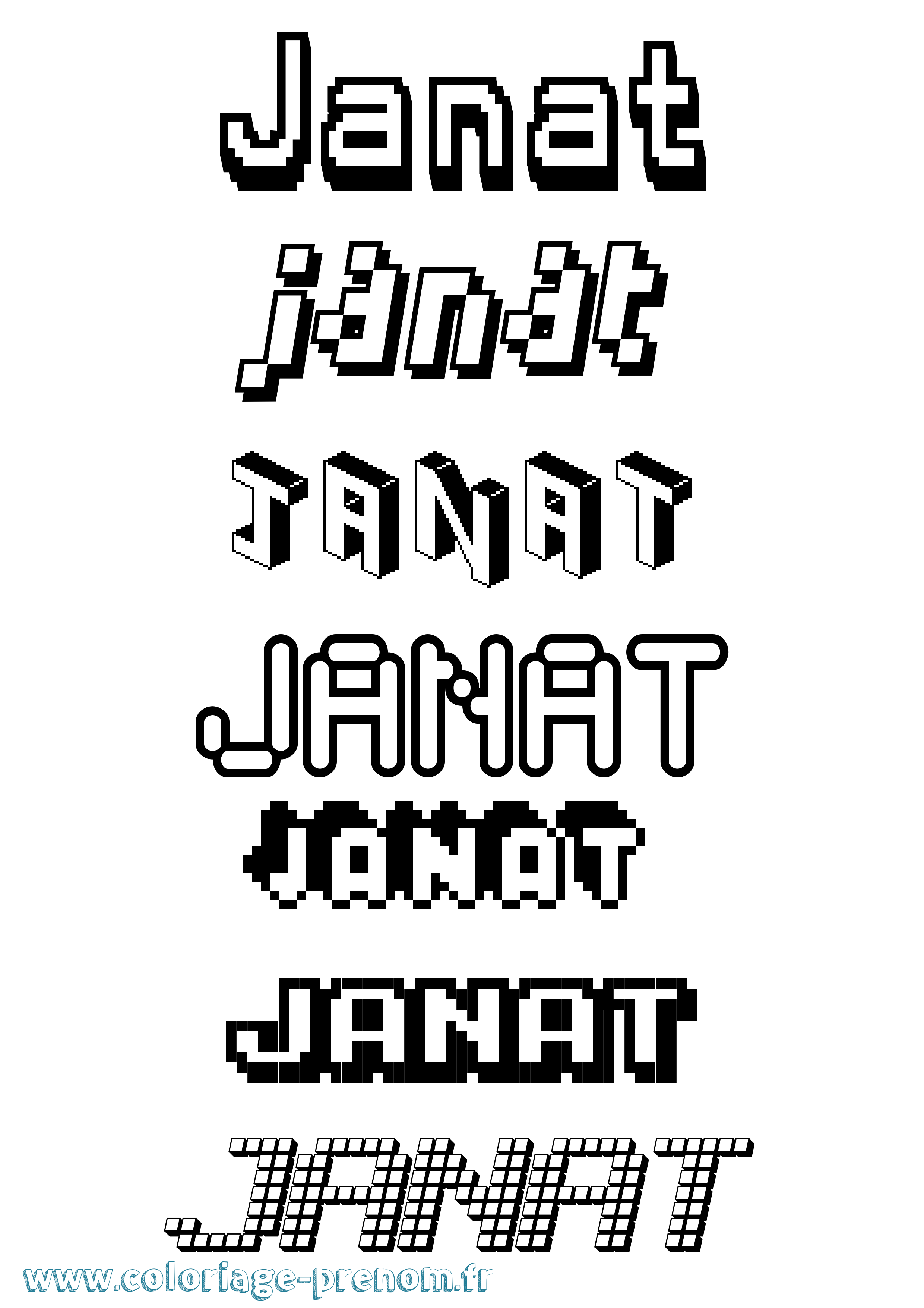 Coloriage prénom Janat Pixel