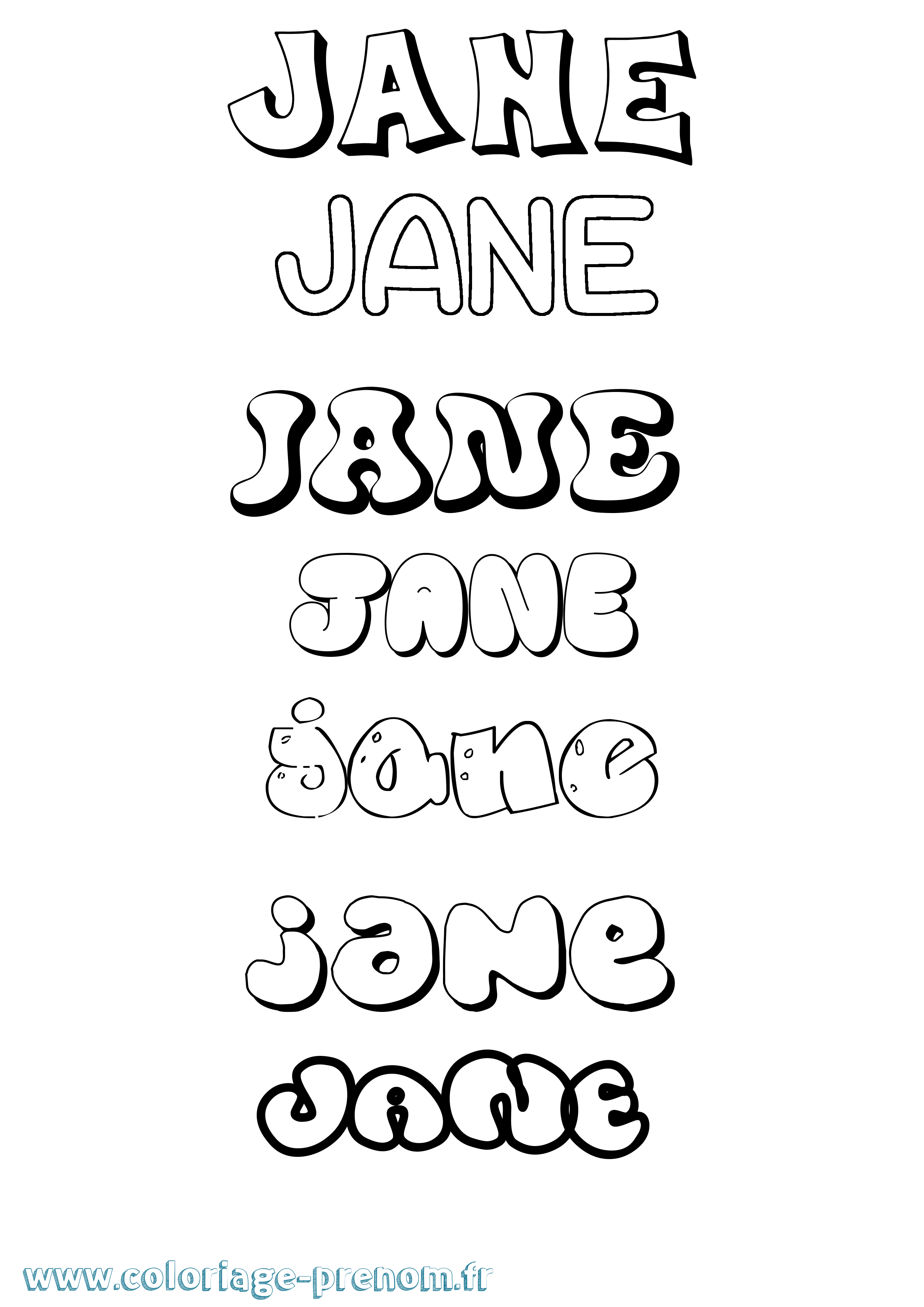 Coloriage prénom Jane Bubble