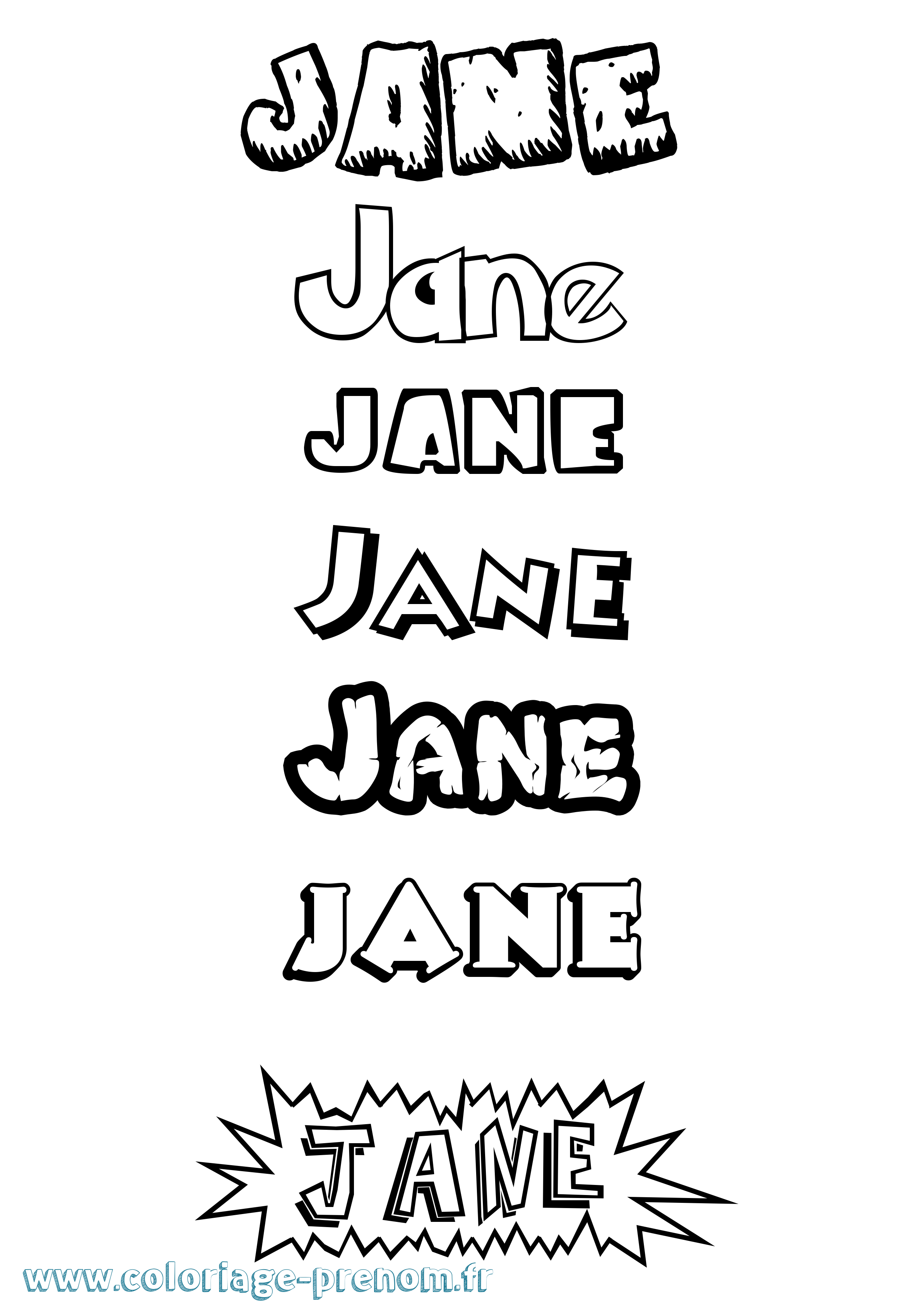 Coloriage prénom Jane Dessin Animé