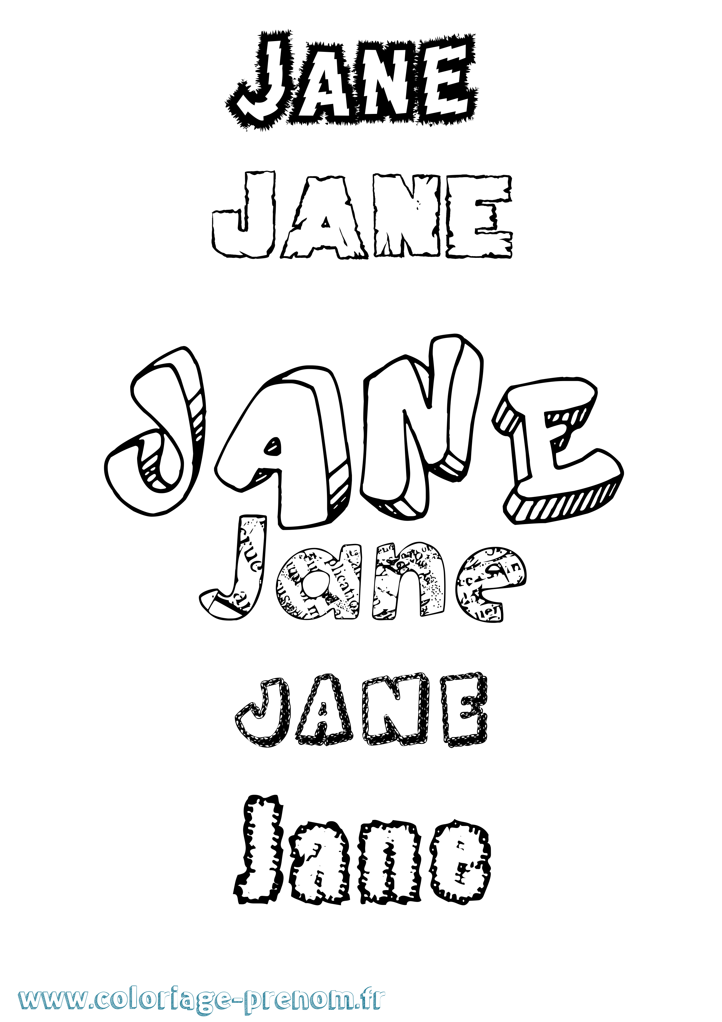Coloriage prénom Jane Destructuré