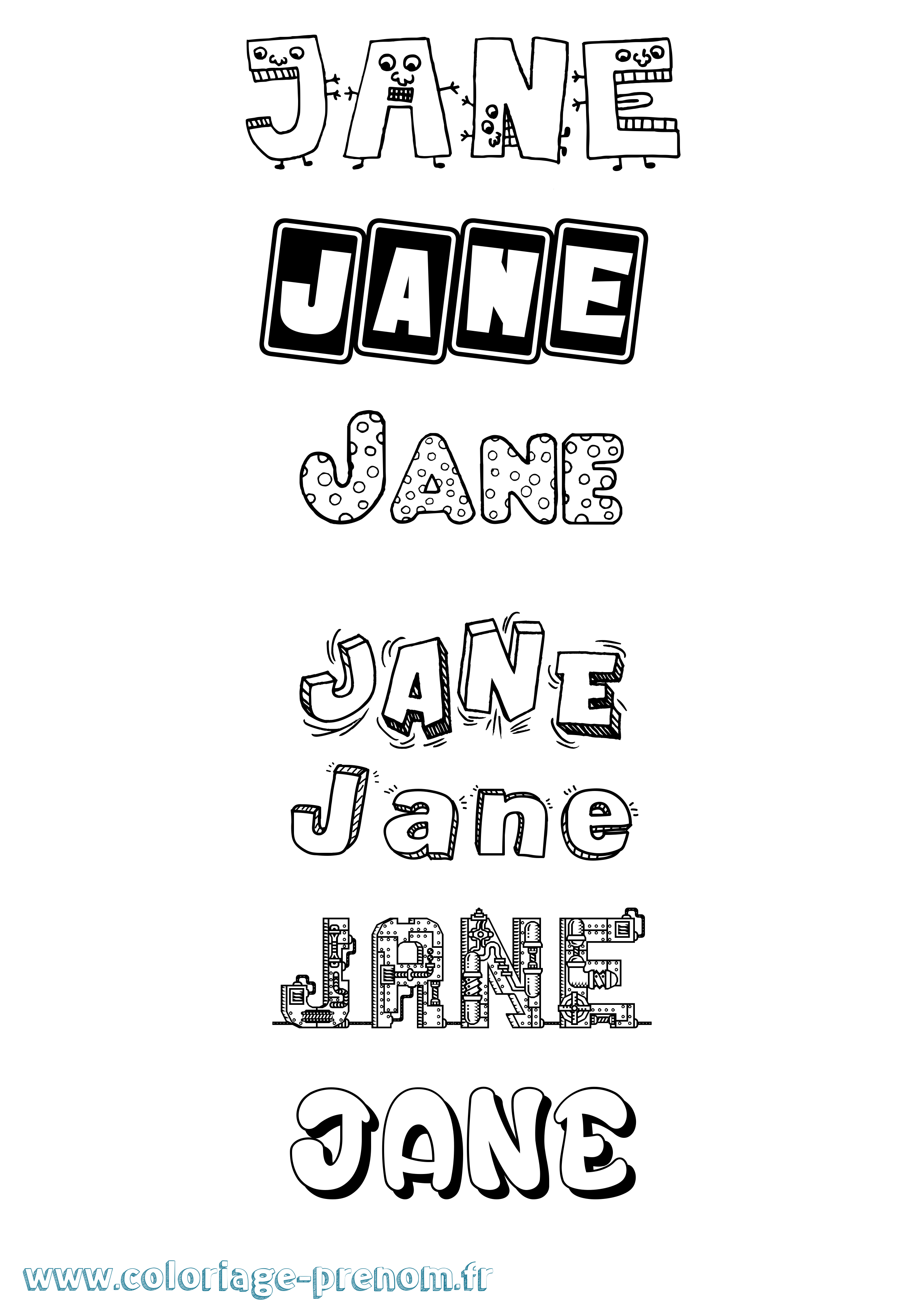 Coloriage prénom Jane Fun